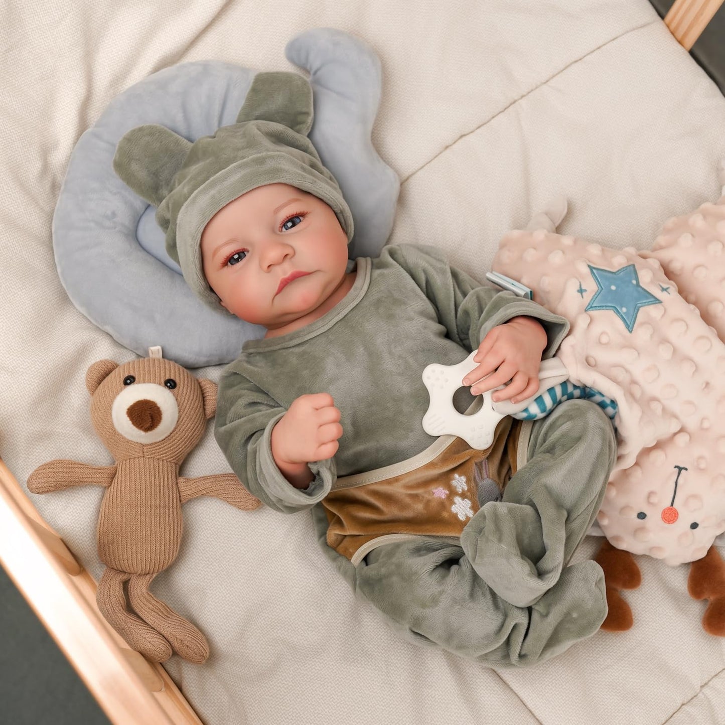BABESIDE Eyes Open Reborn Baby Doll - 18-Inch Realistic Newborn Baby Doll Full Body Vinyl Reborn Baby Boy Poseable Real Life Baby Dolls with Gift Box and Feeding Kit for Ages 3+