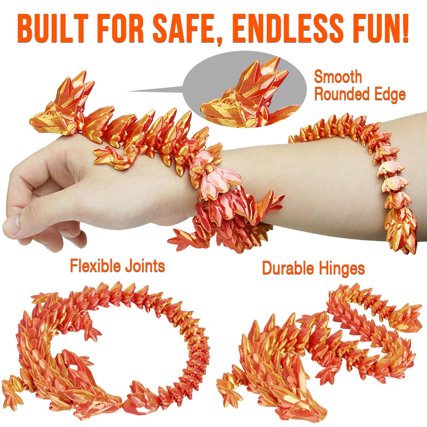 Large Dragon Eggs with Dragon Inside, 3D Printed Surprise Funny Gifts for Kids, Articulated Dragon Fidget Toys for Adults, Executive Desk Toys Office Room Décor (Orange Red)