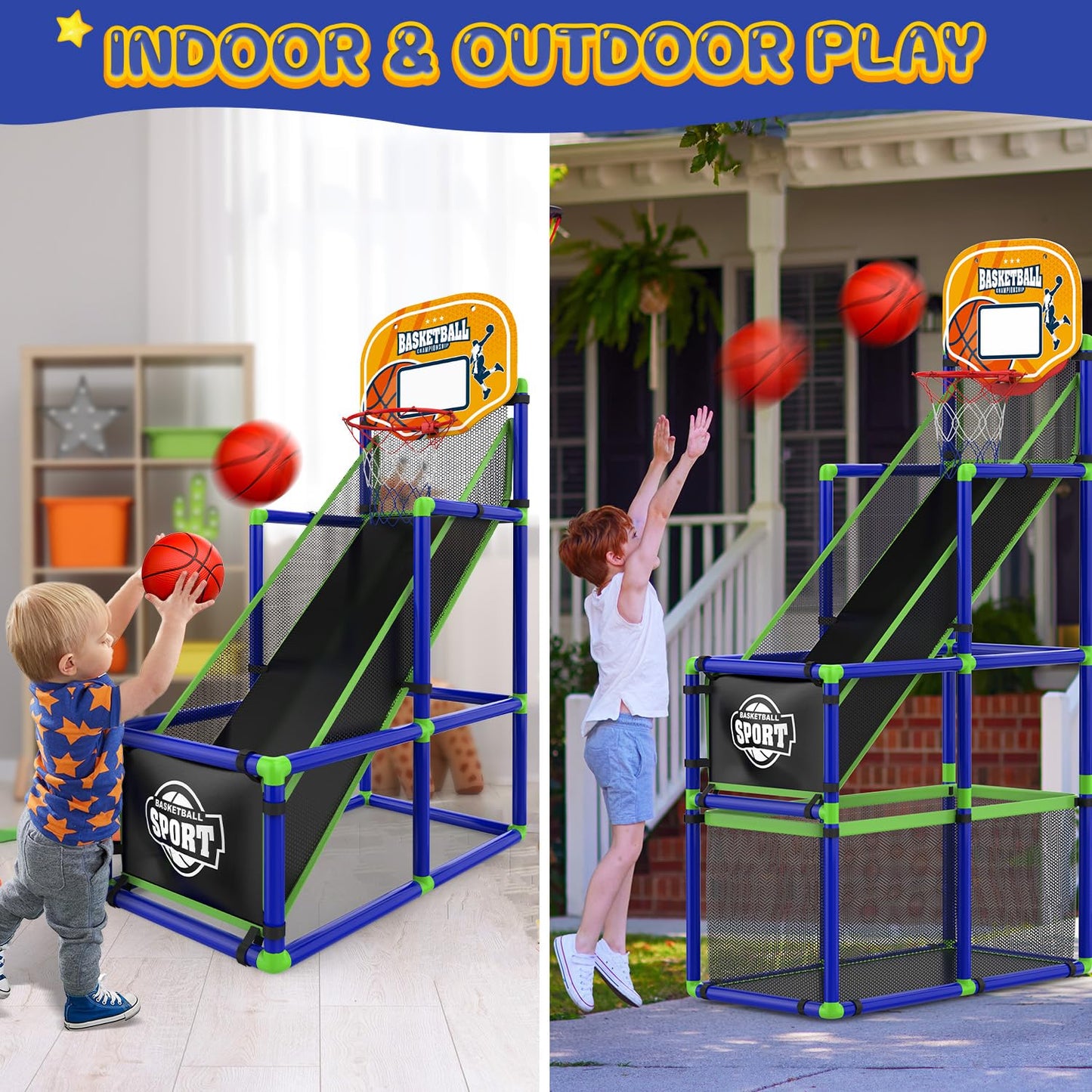 EagleStone Arcade Basketball Hoop Game Indoor, Ajustable Height Indoor Basketball Hoop with 4 Balls Storage Design for Kids,Perfect Sports Outdoor Play Toys for Kids Age 3 to 6 Years