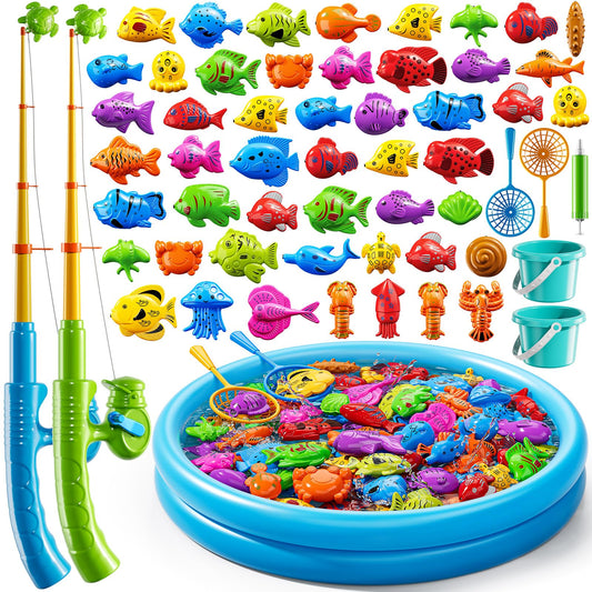KIZONLY Magnet Fishing Game for Kids 3-5 4-8 - Fish Toys for Kids 3-5, Bathtub Floating Toy Fishing Pole, Water Table Pool with Rod Net, Bath Outdoor Gifts for Toddlers Baby Age 3 4 5 6 7 8 Year Old
