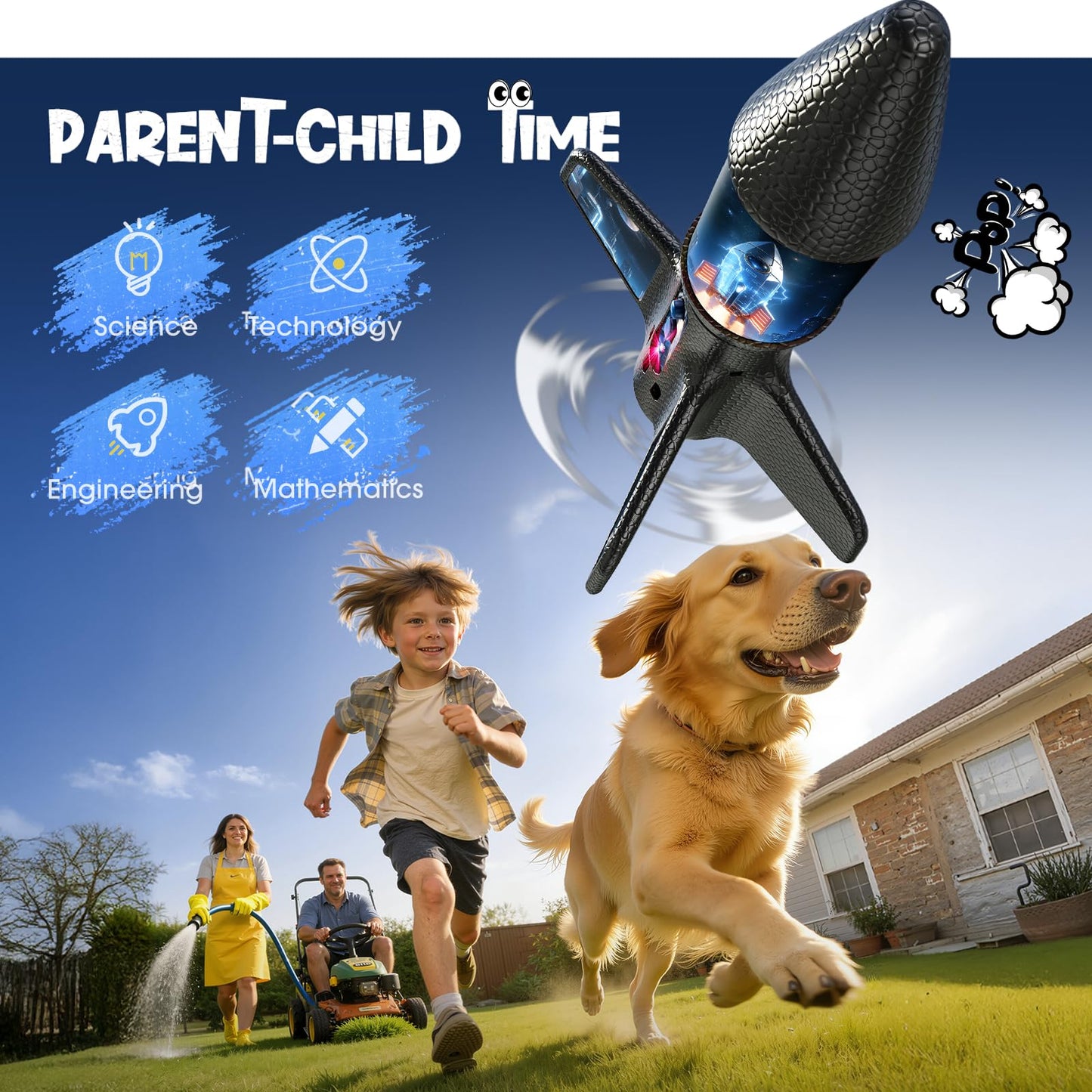 ZeroPhear Rocket Launcher for Kids, 200 ft Self Launching Motorized Rocket Toy with LED and Safety Parachute Land, 2-Altitude Launch, USB Rechargeable, Outdoor Toys Gift for Boys Ages 8-13 (Bule)