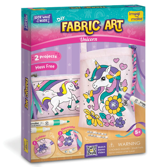 Imagimake DIY Unicorn Fabric Art Kit | Color Your Own Bag & Pouch | Unicorn Painting Set | Arts and Crafts for Kids 5-8 | Creative Activities for 5 Year Old Girls | 5,6,7,8 Year Old Girl Birthday Gift