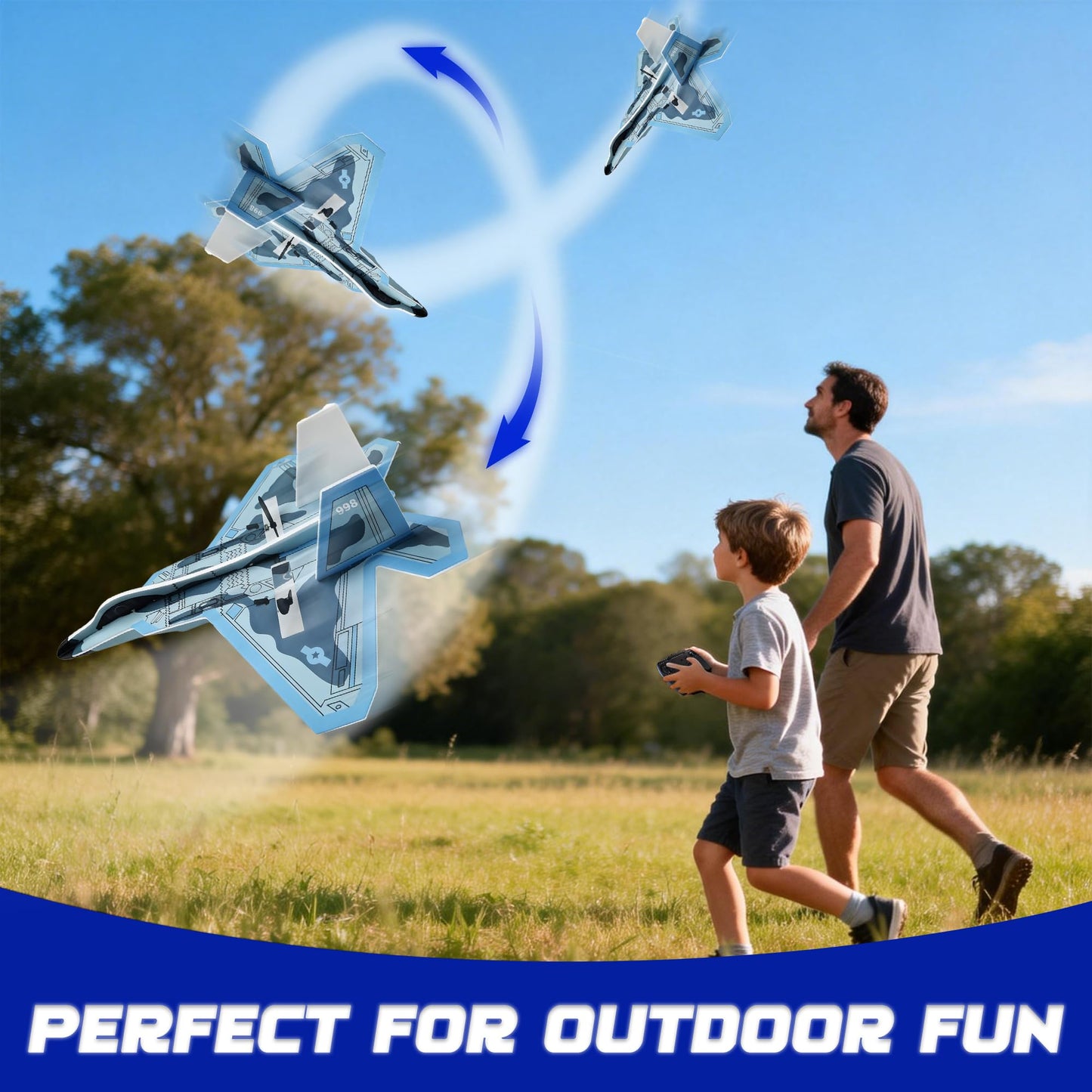 LEFEI Rc Plane, Remote Control Airplane for Boys Kids 6+ Adults Toy Flying Airplane Skyriders Rc Jet Easy to Fly Outdoor Glider for Kids & Beginners (Black-Blue)