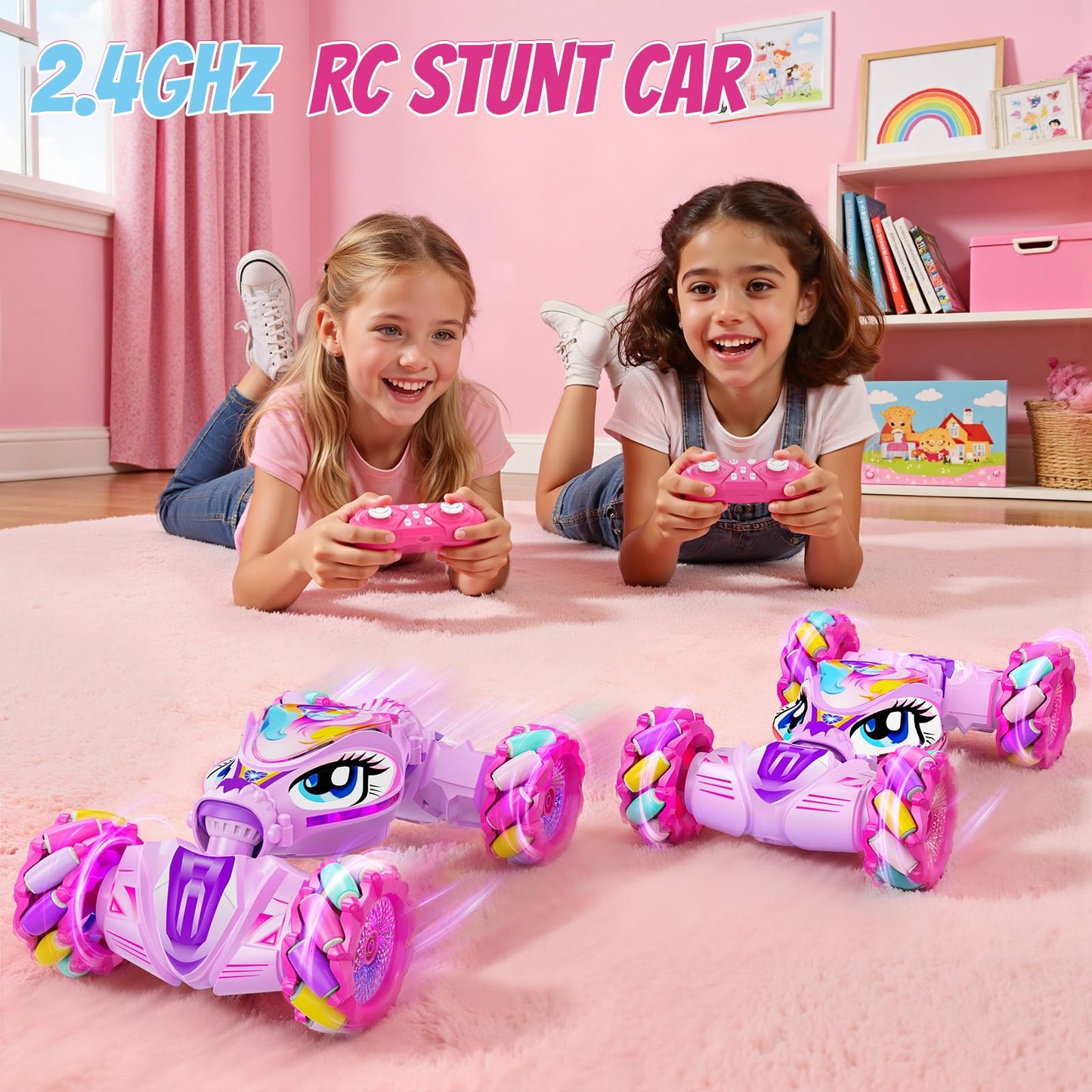 Unicorn Gesture Sensing RC Stunt Car Remote Control Car for Girls 360°Rotation & 2.4GHz RC Cars with Light & Music Barbie Style Toy for Girls Age 6-7 8-12+ Years Old Birthday Gift Idea