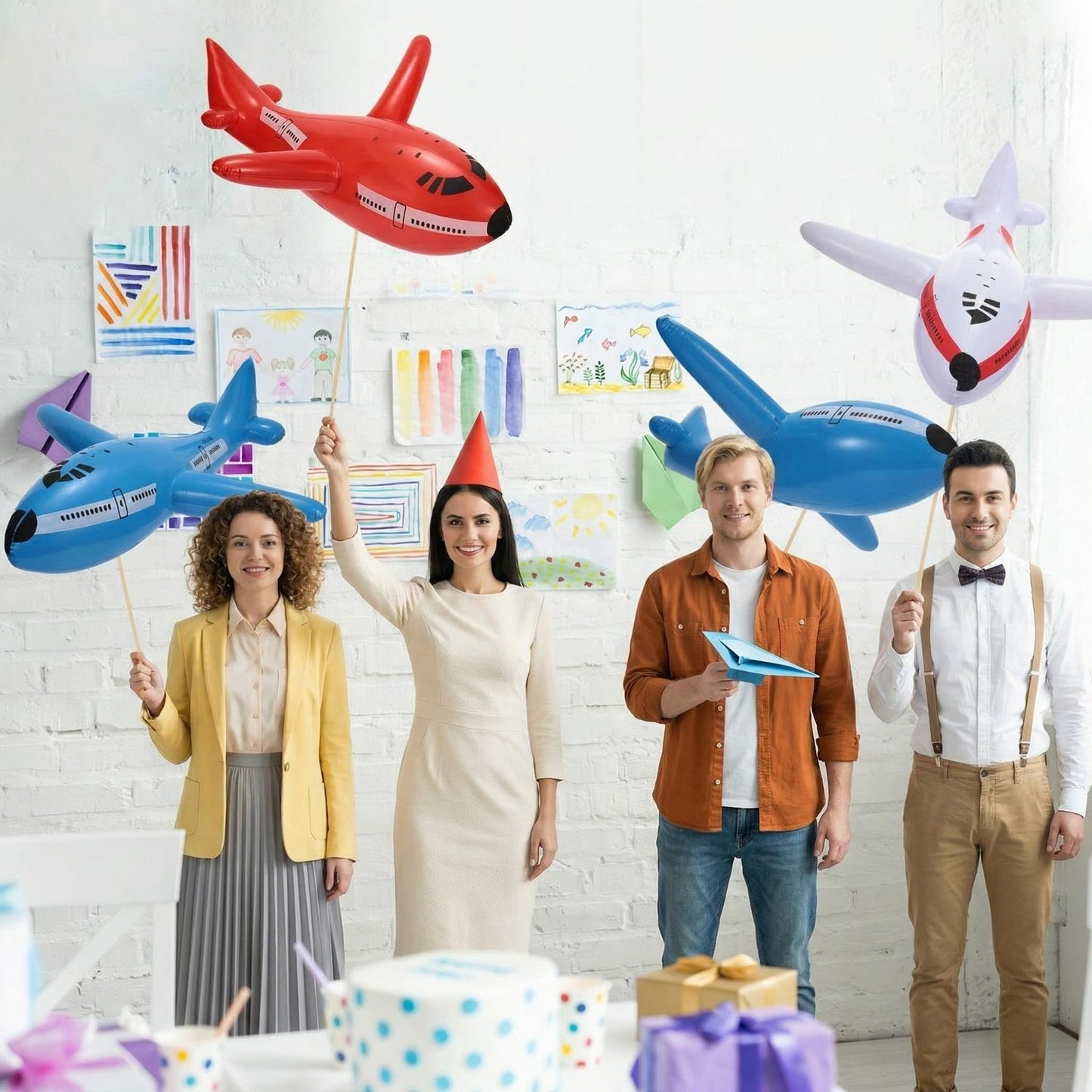 Lewtemi 12 Pieces Inflatable Airplanes Party Decoration Red White Blue Aircraft Inflates Plane for Independence Day Birthday Shower Party Supplies 24.5 and 15.75 Inch