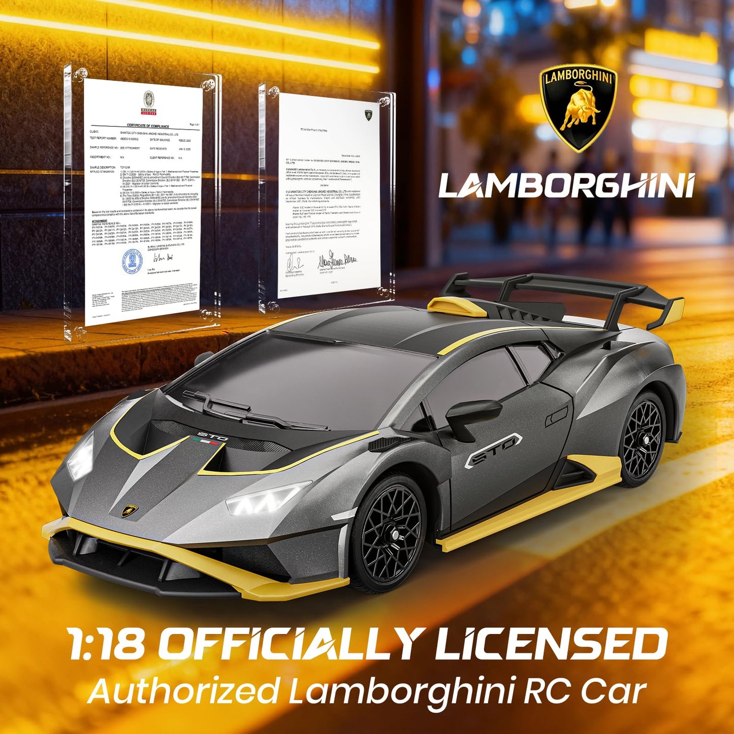 LUXOS RC Lamborghini Remote Control Car, 1:18 Scale Officially Licensed Lamboghini Toy Car, Cool RC Cars Toys for 4 5 6 7 8 9 10 11 12 Year Old Boys Kids Adults Gifts, 15km/h Fast RC Drift Car, (Grey)