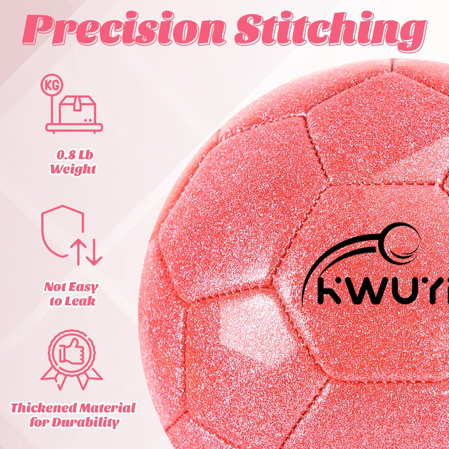 OKWUYiK Size 3 Glitter Pink Soccer Ball Set with Pump Youth Soccer Ball for Kids Aged 4-6 6-8 8-12 Toddler Soft Training Practice for Teens Children Adults Boys Girls