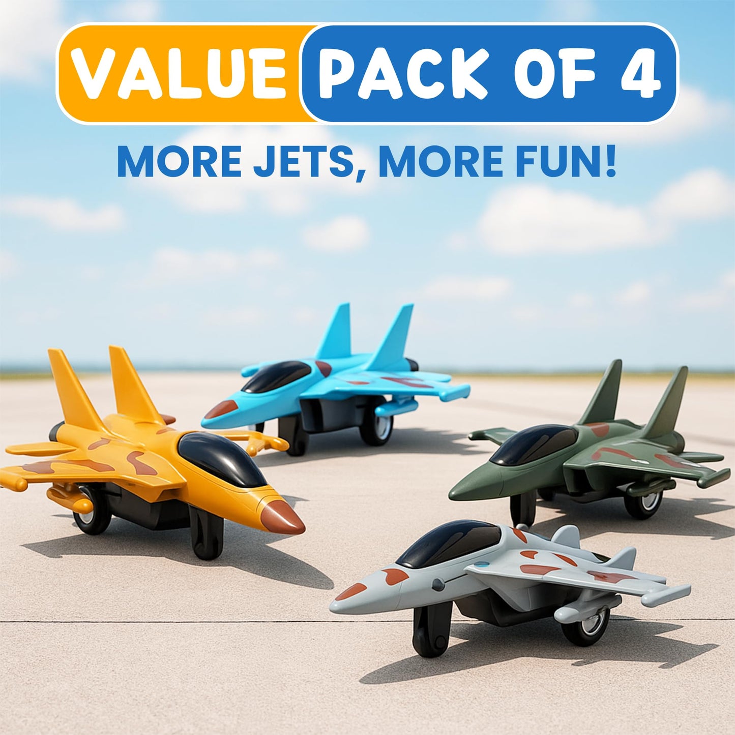 4 Pack: Diecast Fighter Jets Pullback Airplane Military Plane Toys Army Air Force Party Favors Kids Playset and Durable Die-cast Metal Miniature Aircraft Models for Imaginative Play