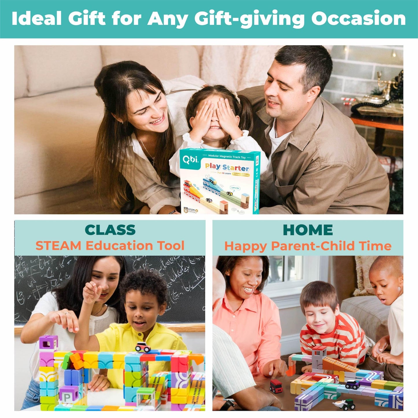 QBI STEM All-in-1 Toy Set with 6 Cars & 3D Tracks | Open Ended Educational Sensory Magnet Cubes | Montessori Toys, Magnetic Building Blocks for Boys & Girls (82 Pieces)