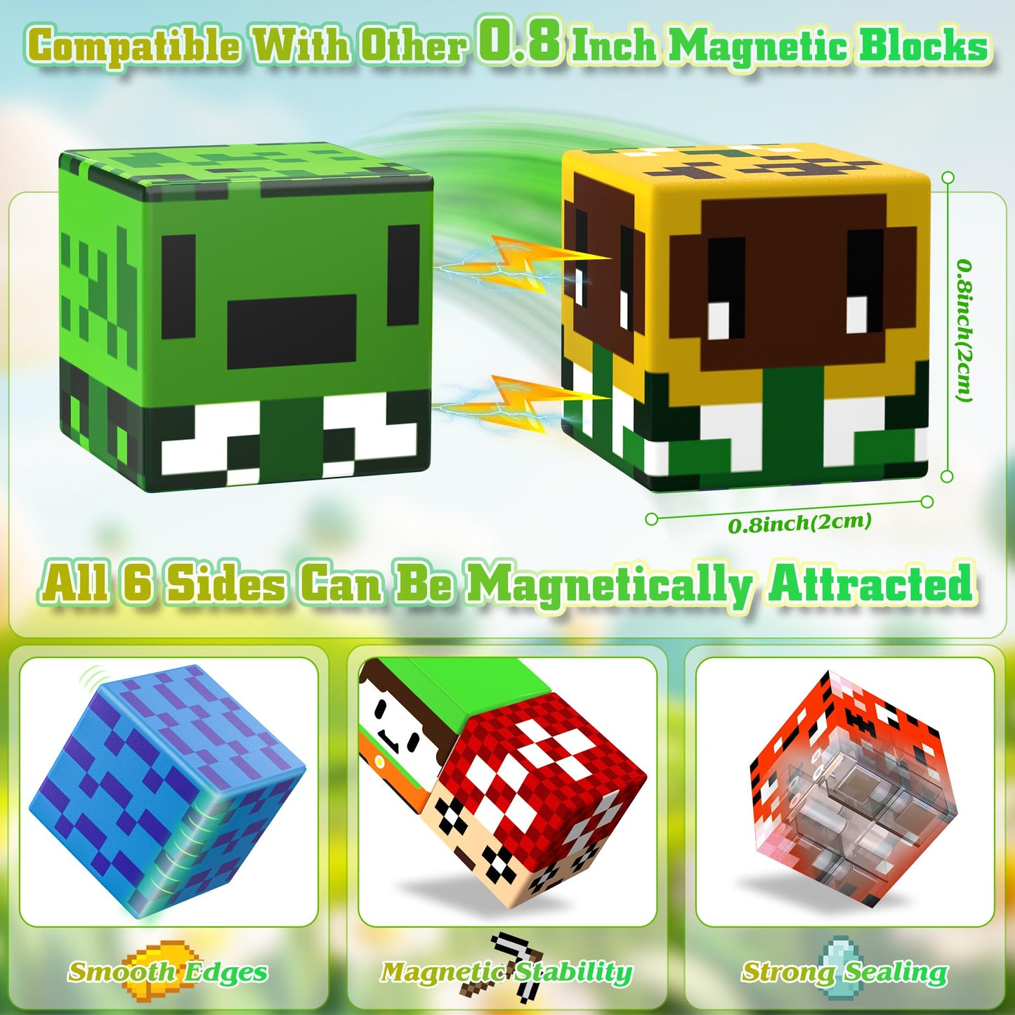 Hltyigr 150PCS Magnetic Blocks, Magnetic Building Blocks, Magnet Blocks Cubes, STEM Educational Stacking Magnet Toy for Kids Ages 3 4 5 6 7 8 9 10 11 12, Birthday Gifts for Boys, Girls - Forest World