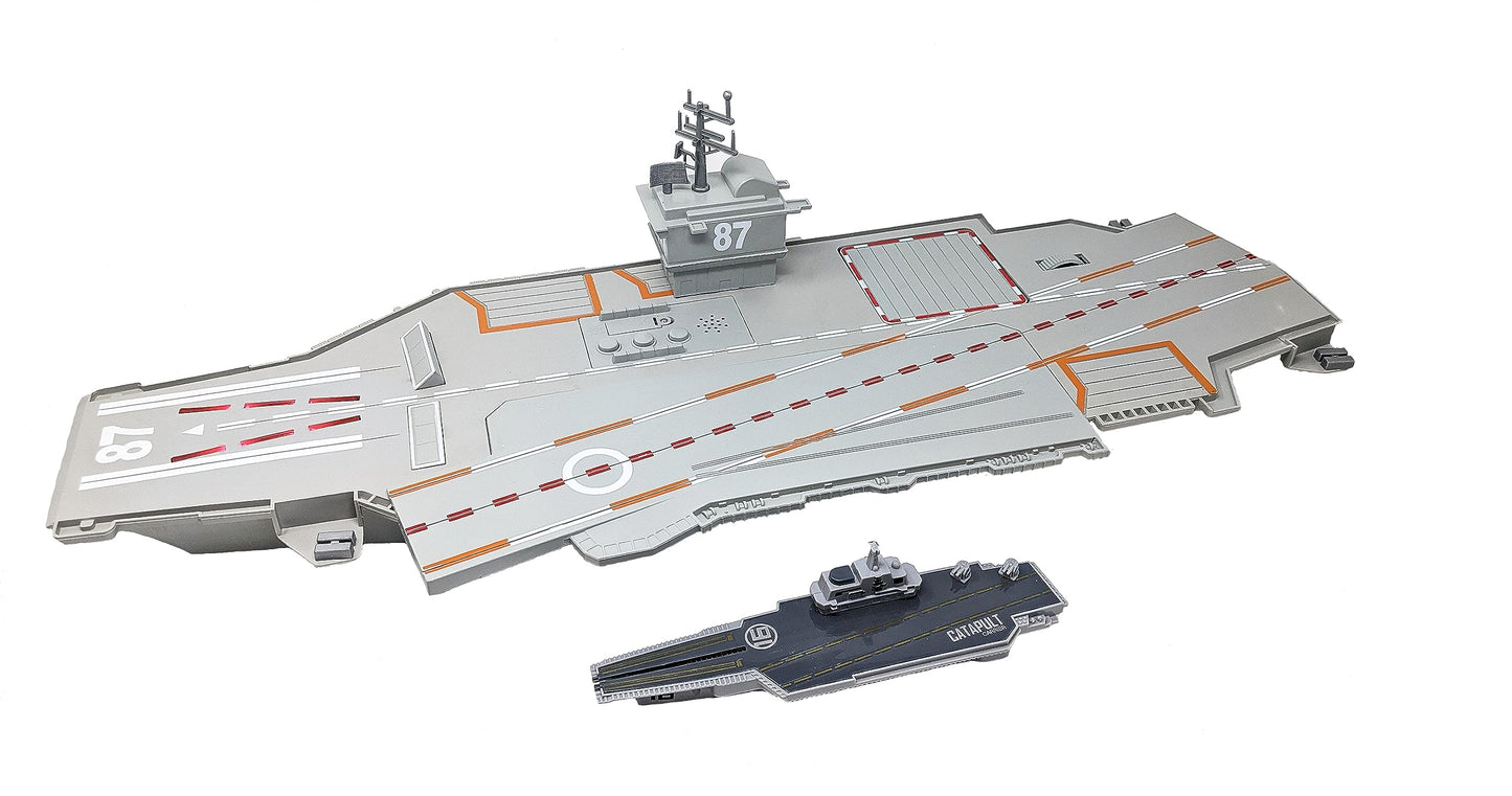 Large Aircraft Carrier Toy Small Catapult Aircraft Carrier Combo with Fighter Jets and 12 Military Vehicles