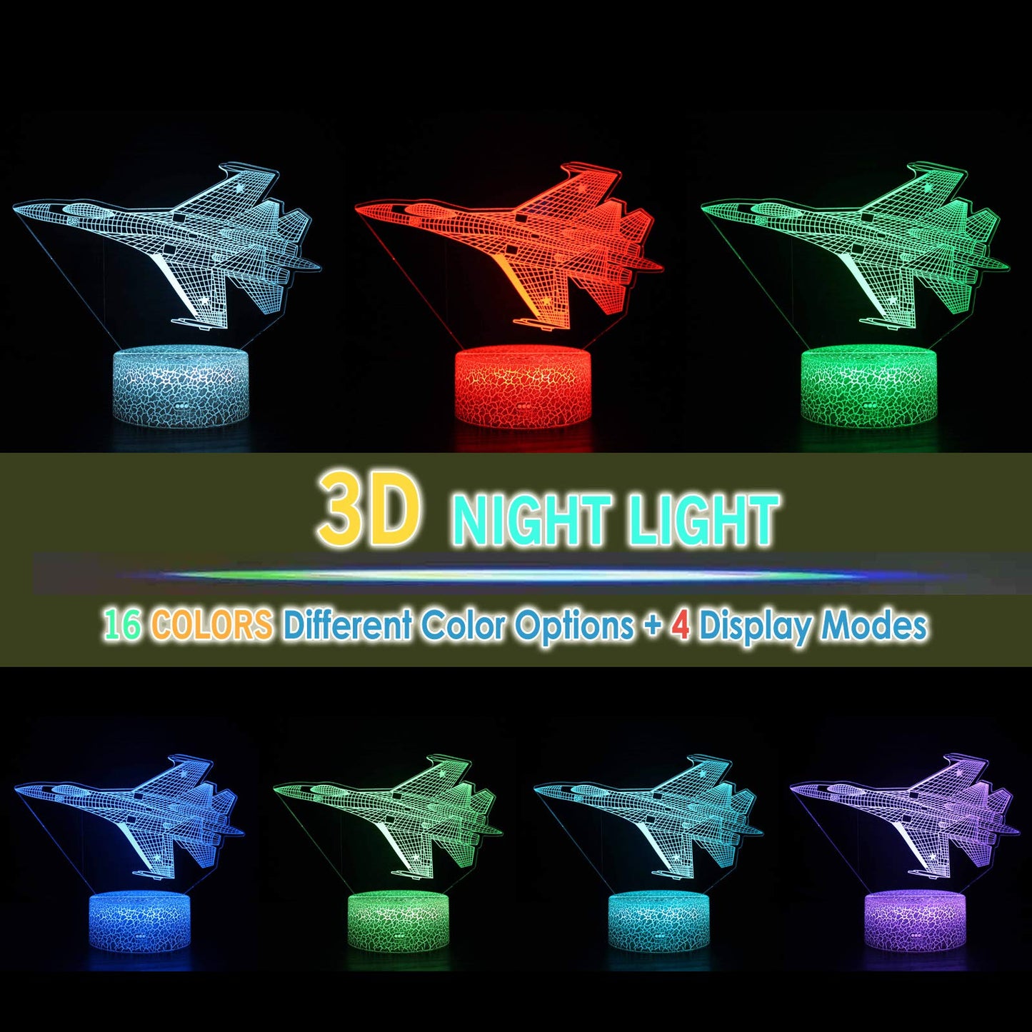 F-22 Raptor Model Fighter Jet Plane 3D Illusion Lamp Airplane Bedroom Decor Night Light Remote Gifts for Men,Kids,Boys,Girls,Fathers,Teens