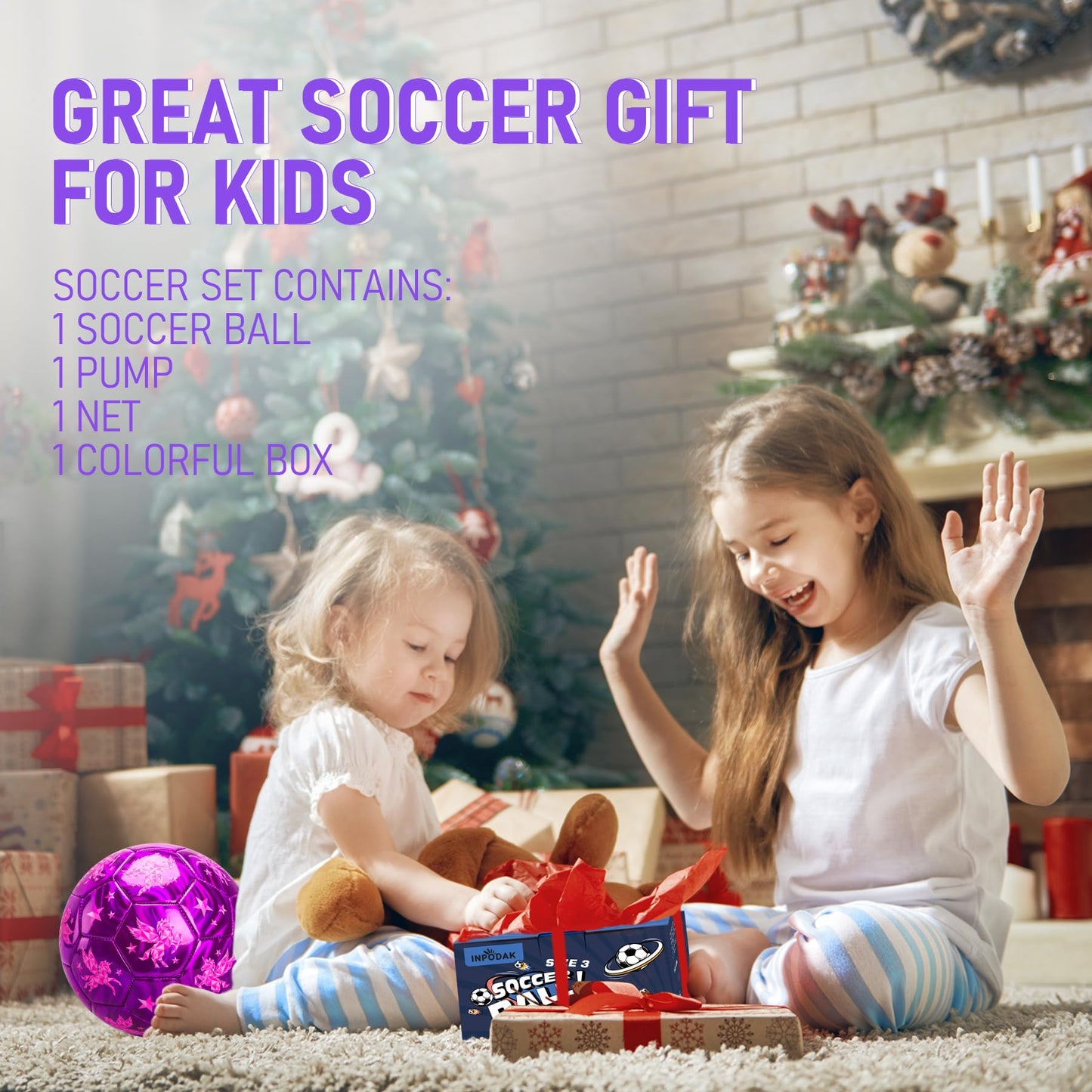 INPODAK Kids Soccer Ball Size 3 for Girl, Cartoon Unicorn Pink Soccer Ball for Toddler 2-8 with Pump, Mesh Bag, Gift Gift for Birthdays Parties