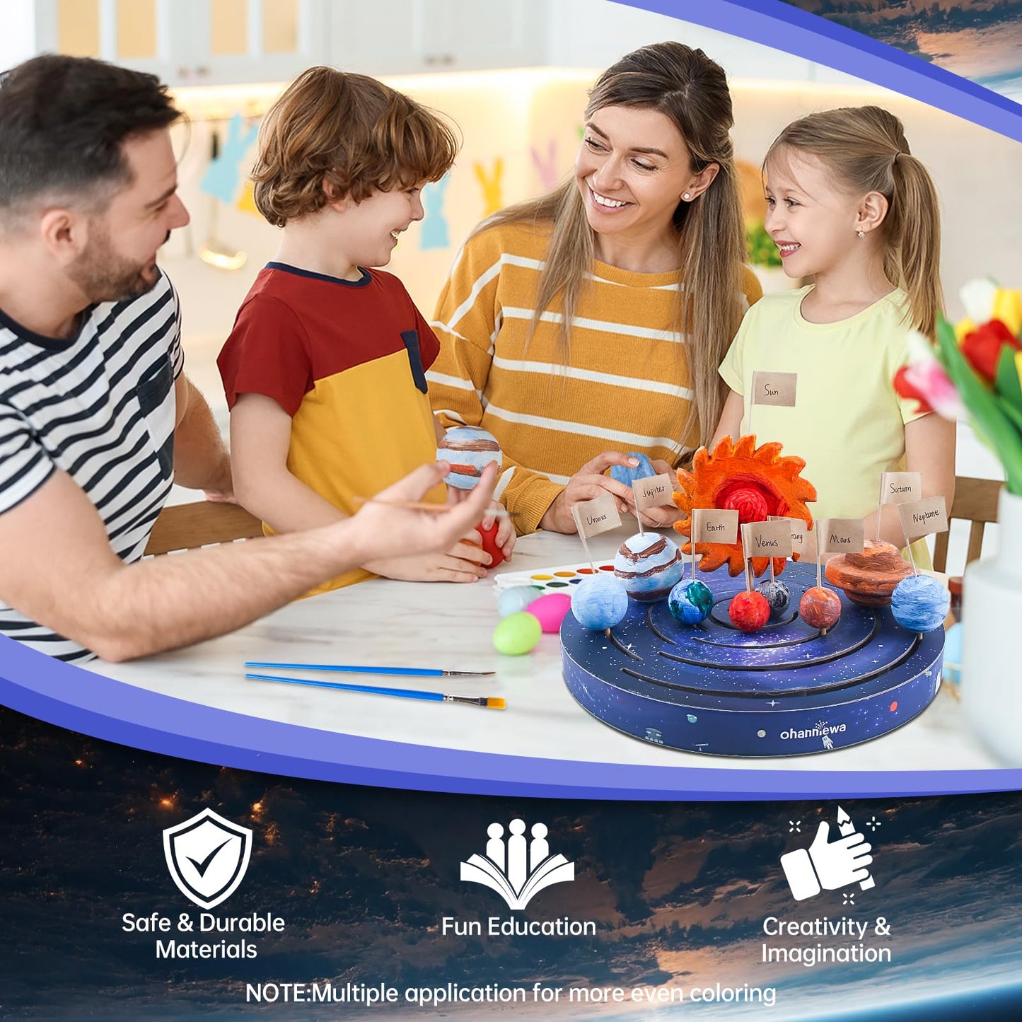 Ohanniewa Solar System Project Kit for Kids, Mixed Sized Foam Balls, Painting Tools and Disc Planetary Orbits, DIY Planets Model for Kids, Stem Toy for Boys and Girls