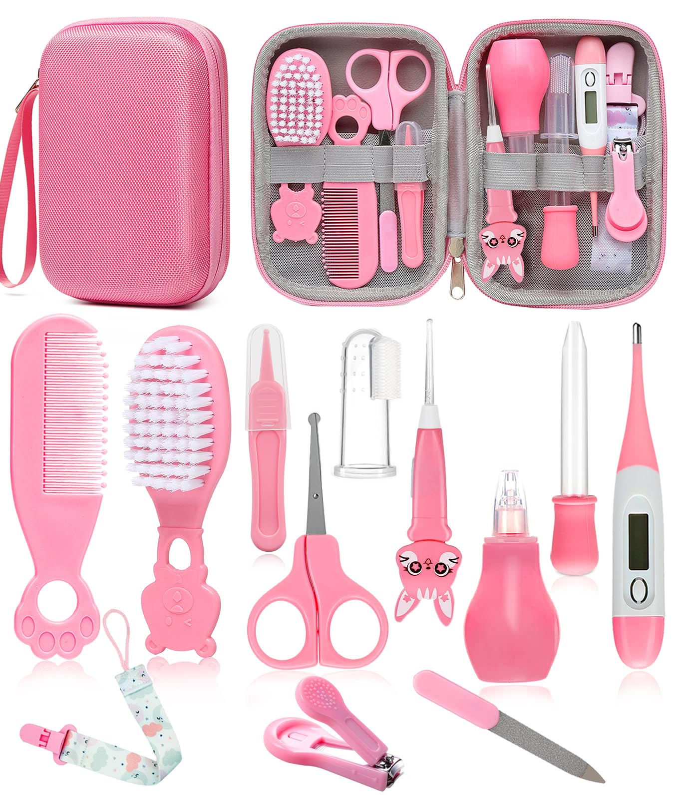 Baby Healthcare and Grooming Kit, Safety Newborn Nursery Baby Care Kit, with Hair Brush Comb, Nail Clipper, Thermometer, Pacifier Clip, Baby Registry Search, Baby Girl Boy Newborn Essentials