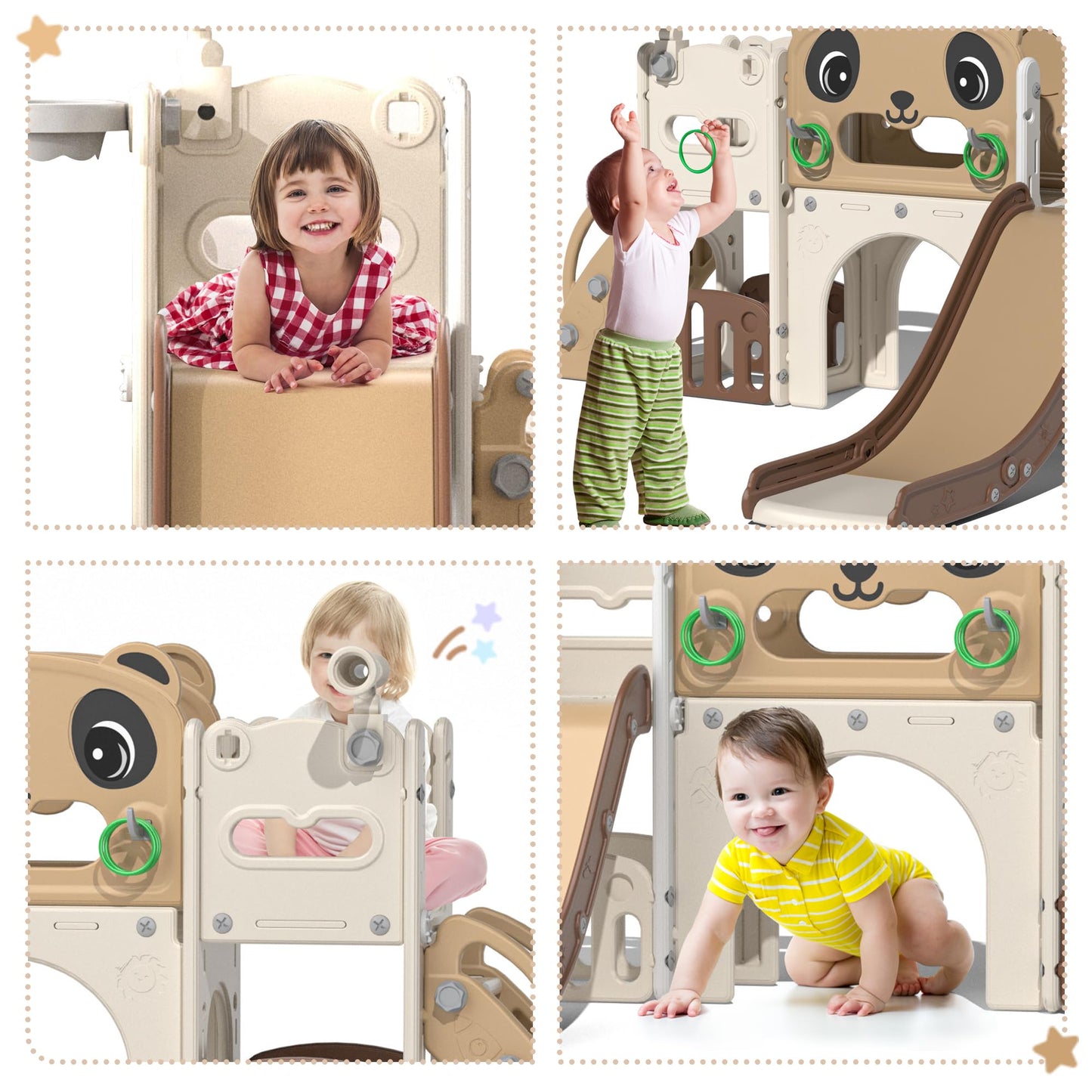 NYEEKOY 9 in 1 Toddler Slide and Climber Playset Indoor Outdoor Kids Slide with Basketball Hoop,Telescope and Storage Space, Freestanding Backyard Playground for Children Age 1-6