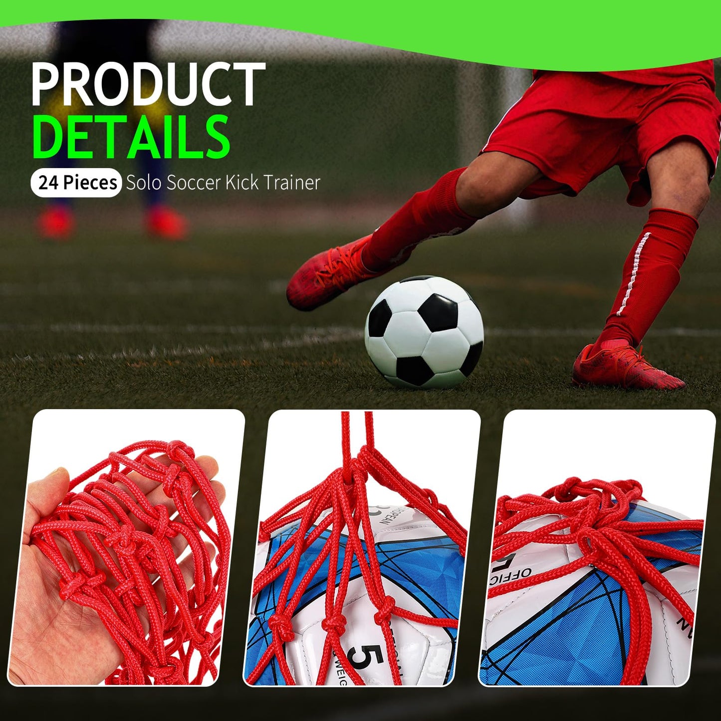 Libima 24-Piece Solo Soccer Kick Trainer - Bungee Juggling Net for Kids, Fits Ball Size 3, 4, 5