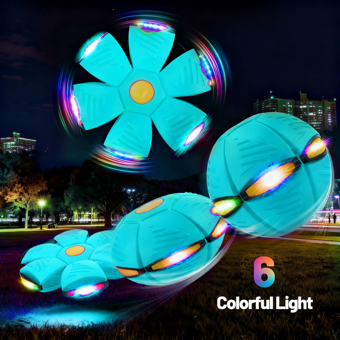 Magic Metaball, Children's Bouncing Ball, 2PCS Magic Flying Saucer Interactive Pop-Up Transform Toy, Parent-Child Interaction Pink & Light Blue Bouncy Ball, Delay Frisbee Flying Disc Toy with 6 Light