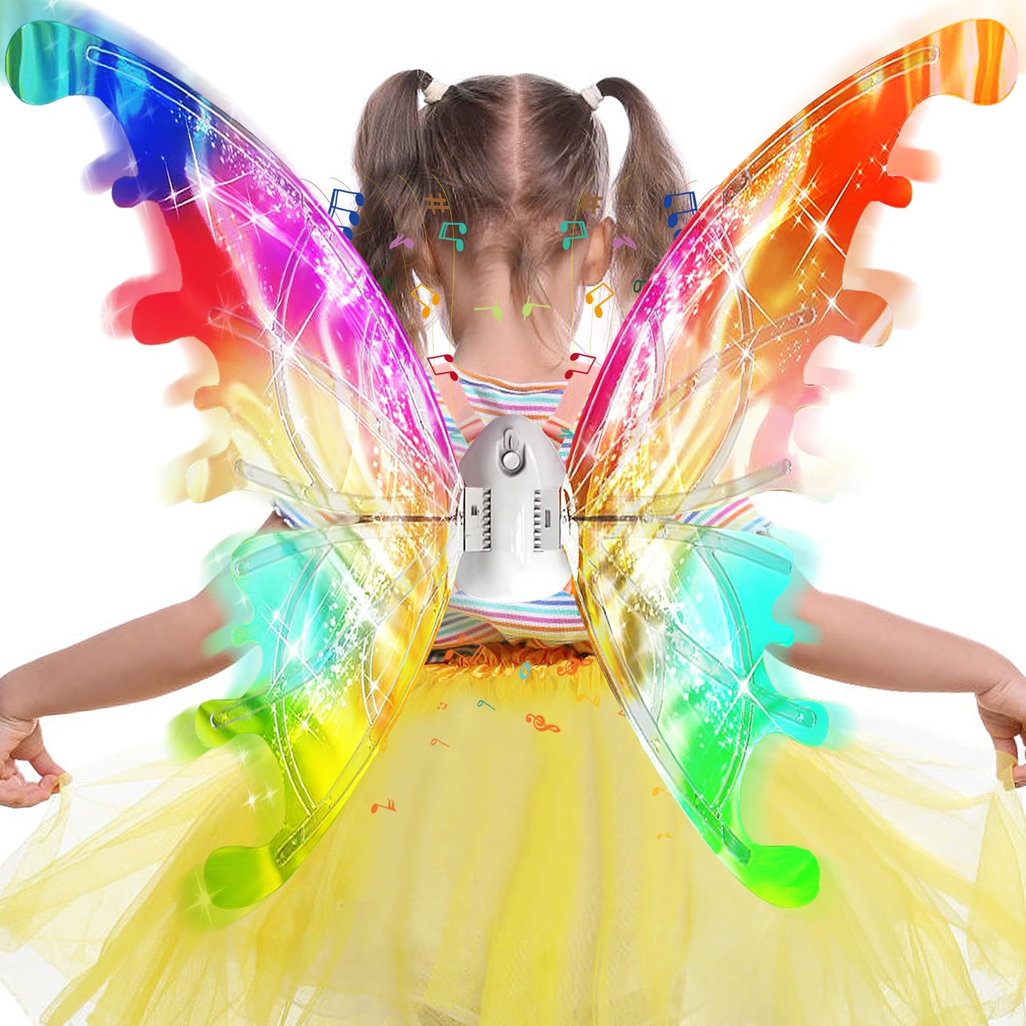 ONEVIVE Electric Fairy Wings for Girls, LED Light Up Butterfly Wings With Music Princess Angel Costume Christmas Party Dress Up Thanksgiving Gift for Girls 4 5 6 7 8 9 Year Old