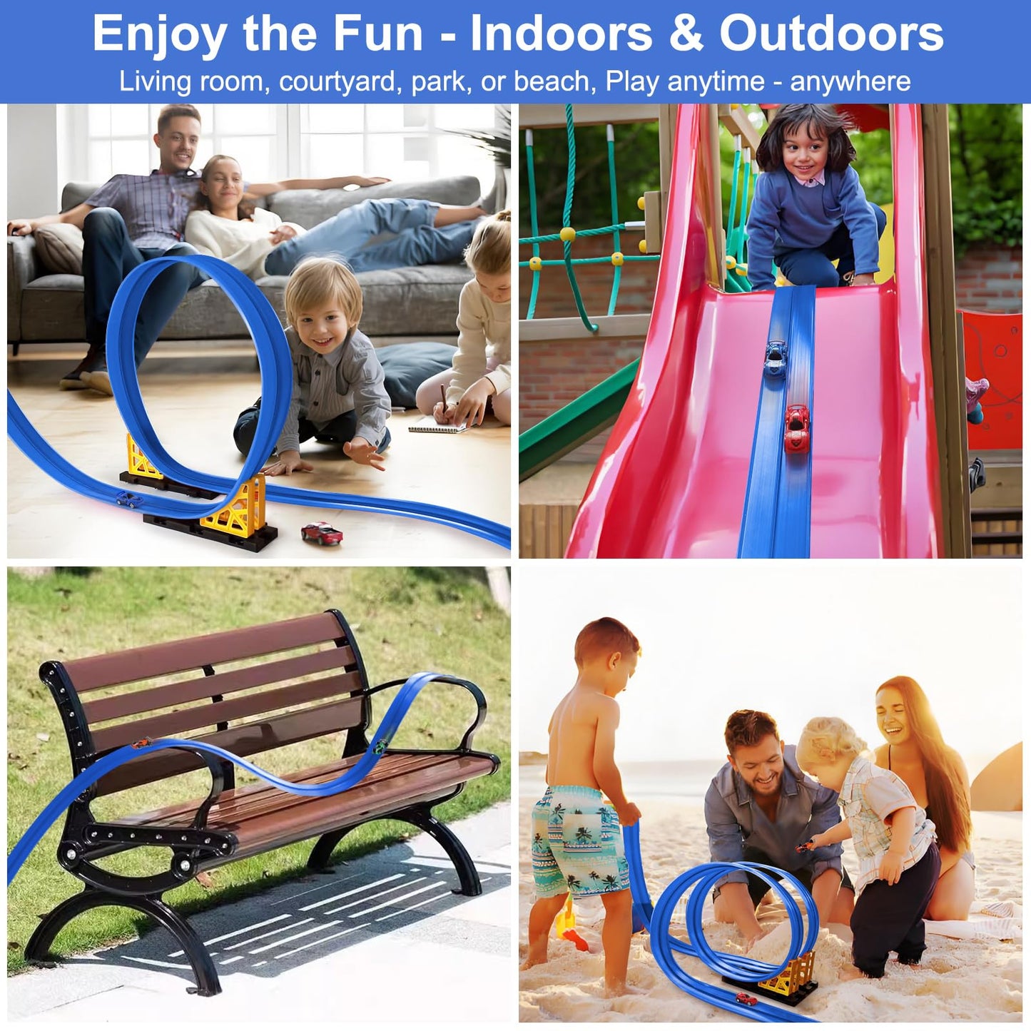 Flexible Race Car Track for Kids: 15 FT DIY Toy Car Track with Suction Cups, Roll-Up Portable Racetrack for Smooth Surfaces, Compatible with 1/64 DieCast Cars, Gift for Boys Girls Ages 3+