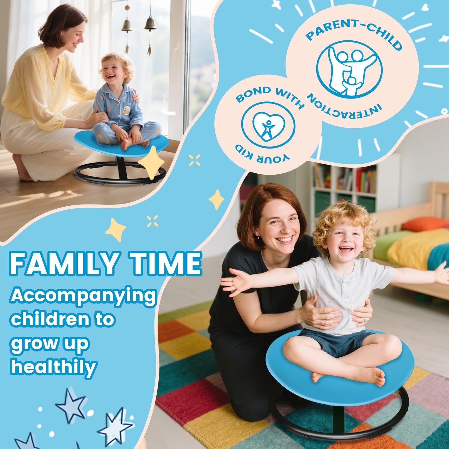 Pterying 21" L × 19" W Large Size Spinning Chair for Autistic Kids, Autism Sensory Products, Sensory Toys Gifts for Kids with Autism & ADHD, Outdoor Toys for Kids Ages 4-8, Azure Rounded Shape