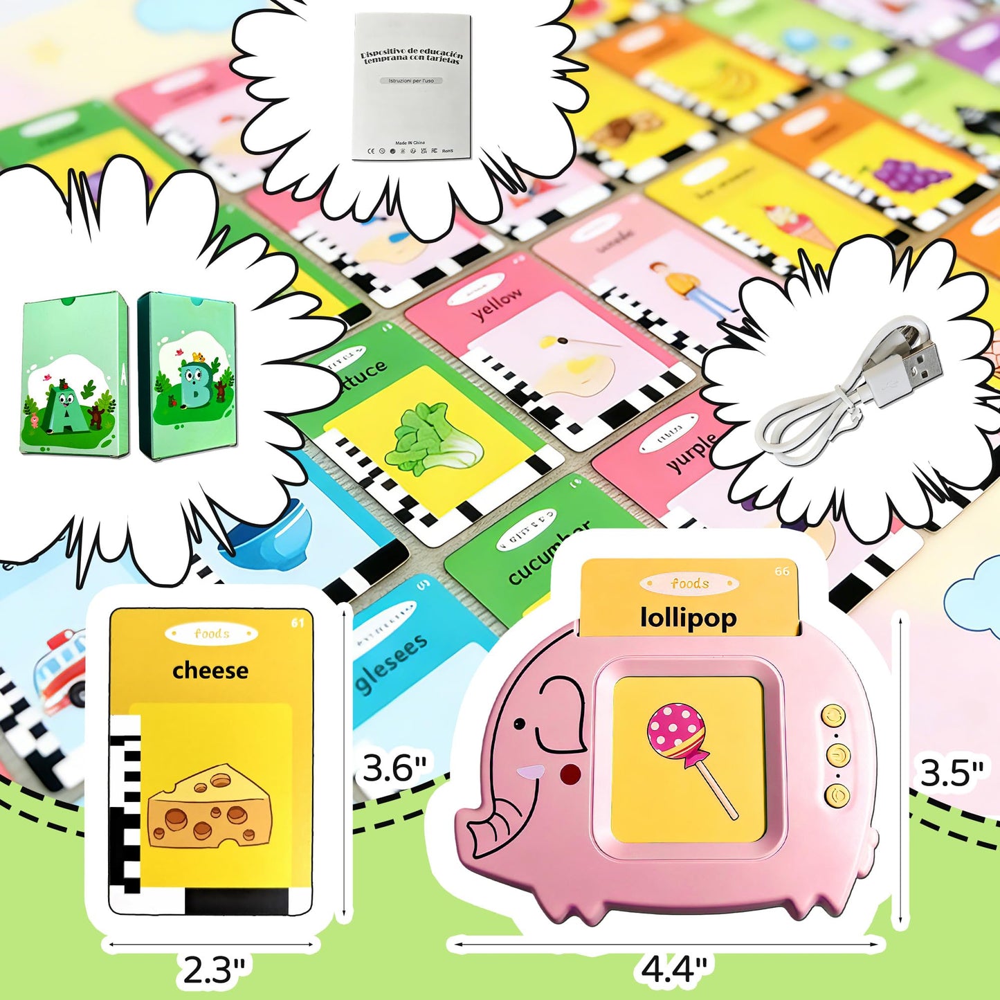 Baby Talking Flash Cards for Toddlers 1-3 with 224 Words, Montessori Learning Pocket Speech for Toddler, Card Early Education Device for Autism, Baby Talking Flash Cards for Toddlers 1-3