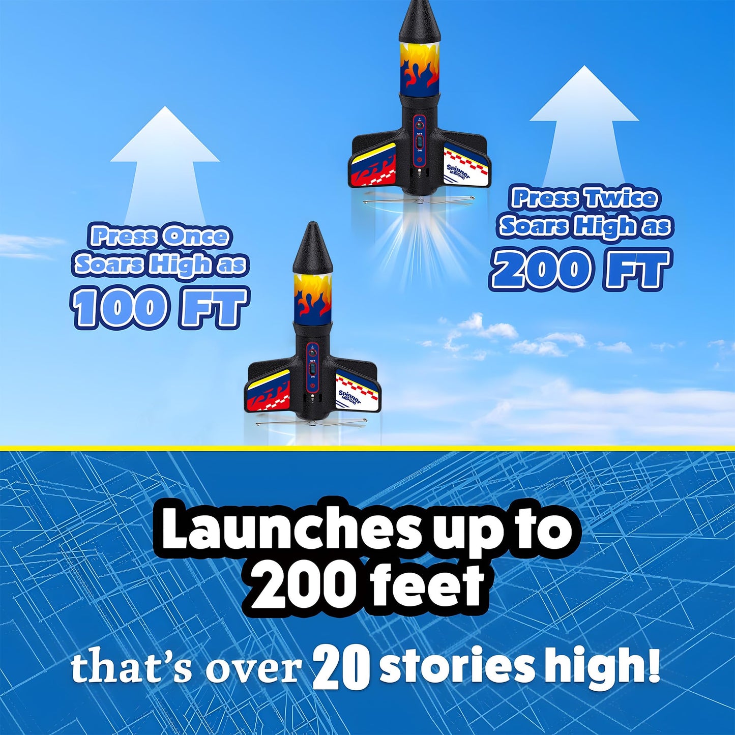 ROHSCE Rocket Launcher for Kids, Electric Flying Rocket Toy Launches Up to 250FT with Parachute Landing & LED Light, Rechargeable Outdoor STEM Toy for Backyard Play for Boys & Girls