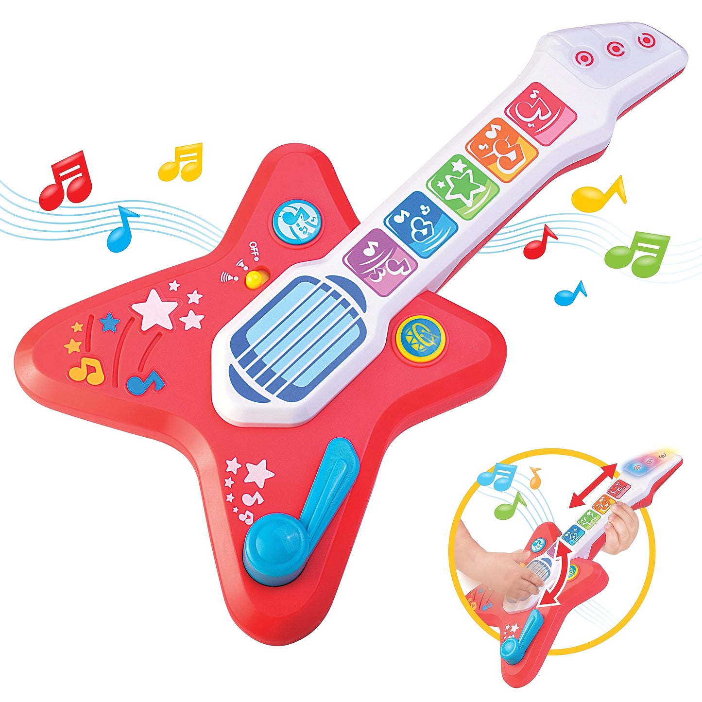 HAP-P-KID Magic Touch Guitar, Toddler Light Up Music Toy with Volume Control, Infant Touch Sensor Musical Instrument, 3 Modes of Play, Kids Toy Gifts for 12 18 24 Month, 1 2 3 Year Old Boys Girls
