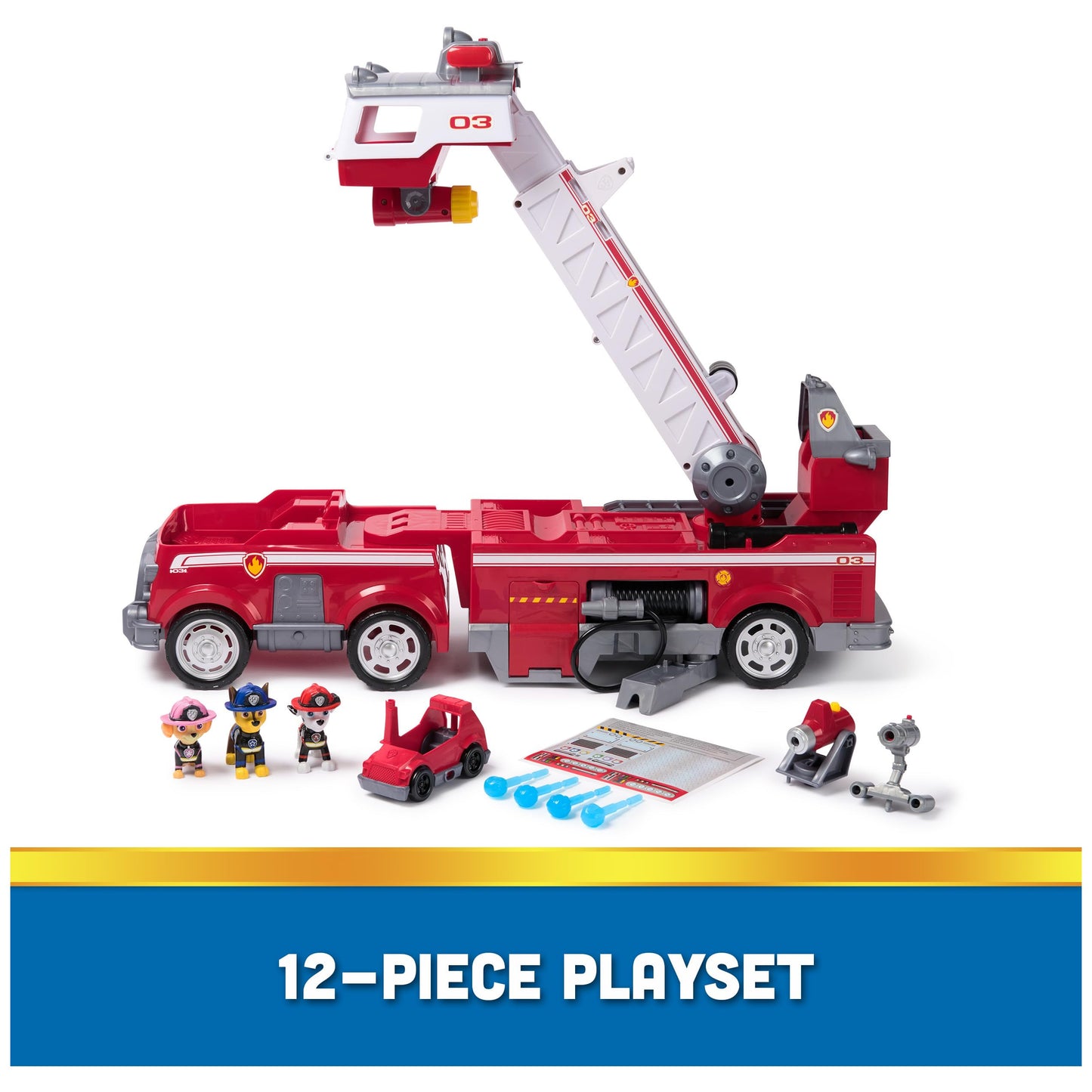 PAW Patrol Ultimate Rescue Fire Truck with 2 Ft. Ladder, Lights, Sounds, a Mini Toy Car, Chase, Marshall & Skye Figures, Toys for Boys & Girls Ages 3+