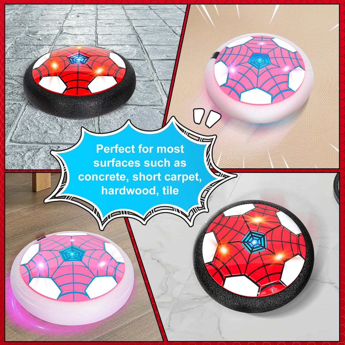 BESTVIVE Hover Soccer Ball, 2 Pack - Indoor Soccer Toys for Kids, Cool Sports Games for Boys and Girls, Birthday Gifts（Red and Pink）
