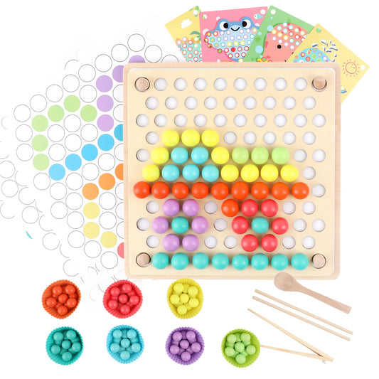 WECHARM KIDS Wooden Peg Board Bead Game, Montessori Learning Toy, Color Sorting Stacking Matching, Fine Motor Math Counting, Multicolor Wood, 3-5 Years