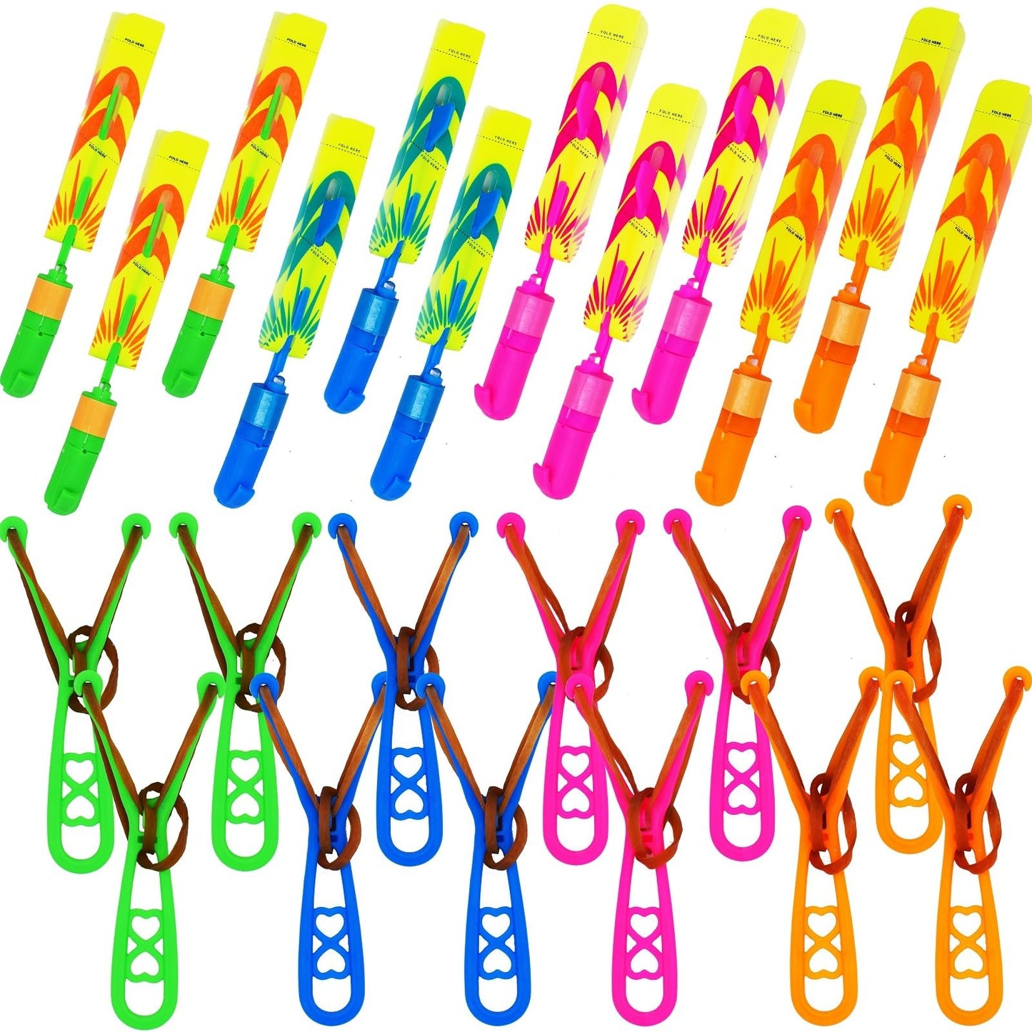 JX 48 Sets LED Flying Set, 24 Slingshot+24 Glow Helicopter, Flying Toy Outdoor Toys Glow in The Dark Party Supplies Party Favors for Kids
