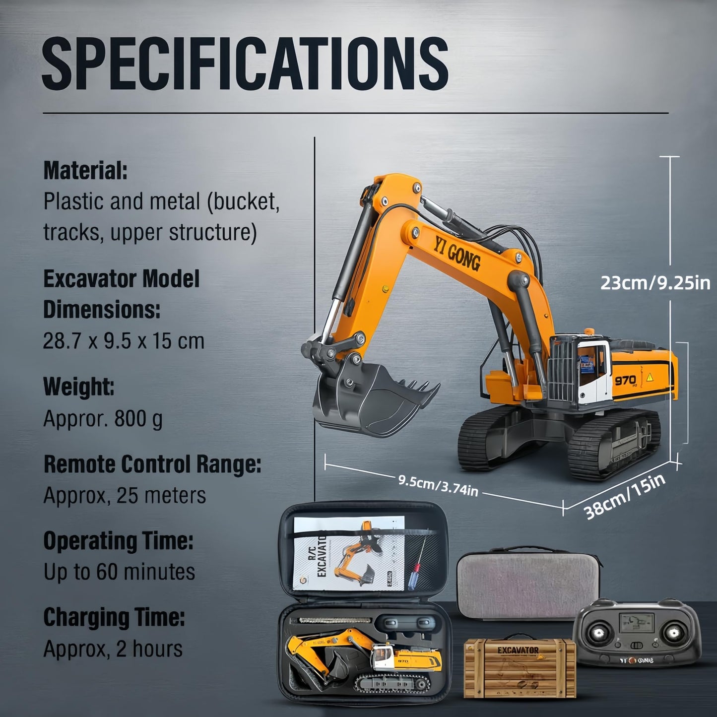 Munmel 1/50 Remote Control Excavator Metal Rc Construction Vehicles Digger Models Suitable for Adult Model Enthusiasts (Rc Excavator 970)