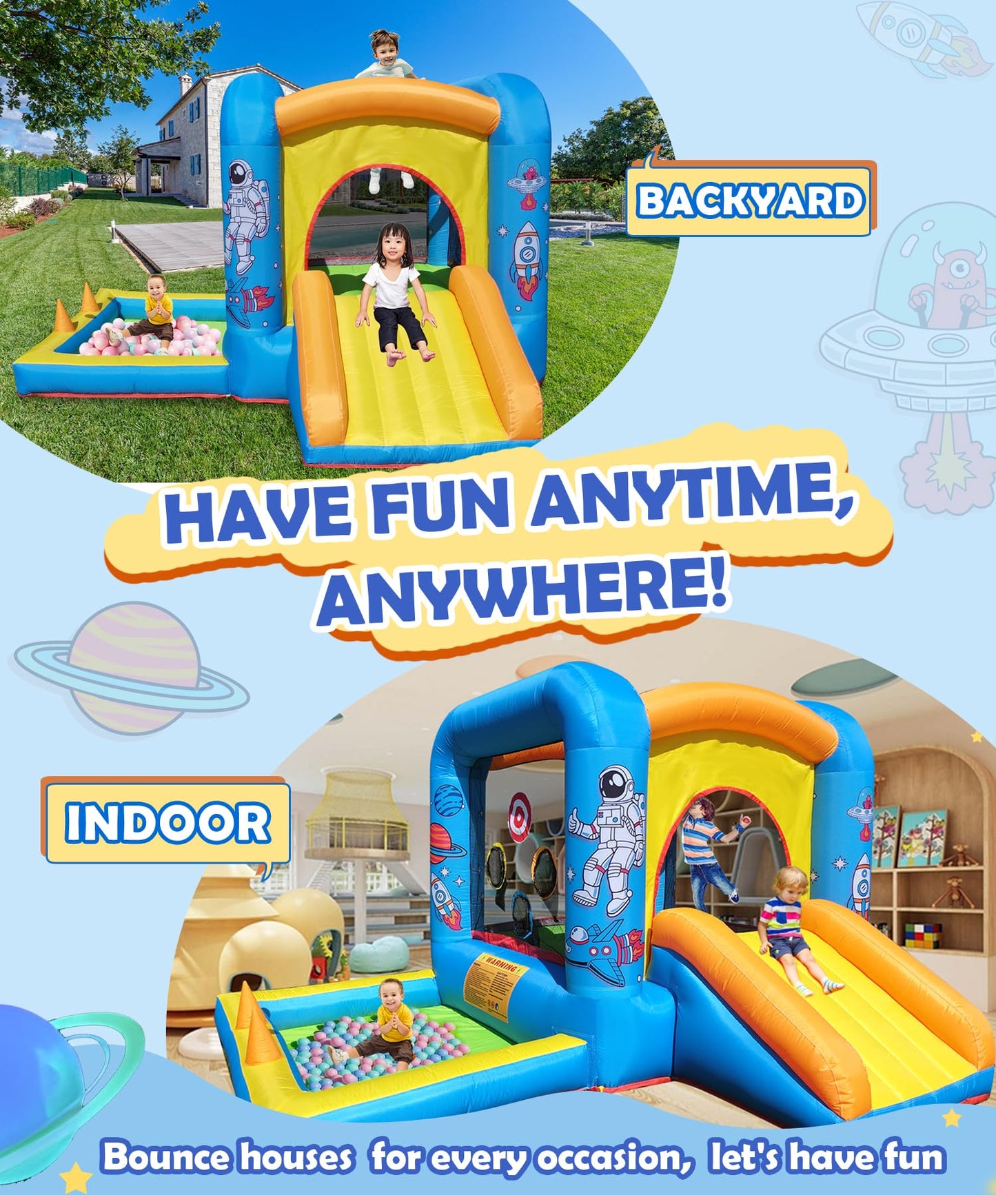 NBSPORT Inflatable Bounce House with Blower for Kids 3-6 y/o, Jumping Castle with Slide, 112x63x67'' Toddlers Bouncer with Ball Pit, Bouncy House for Indoor/Outdoor