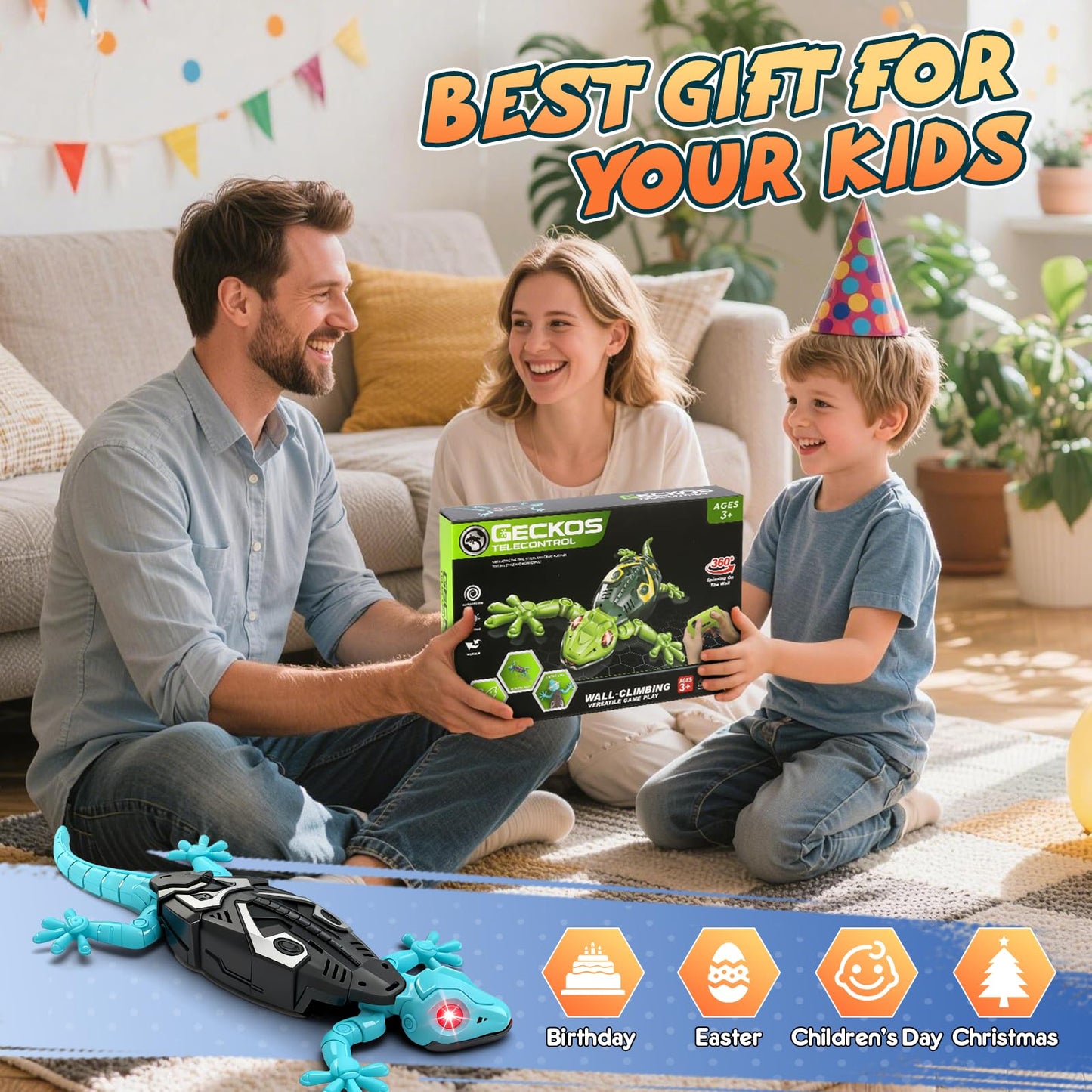 KETIEE RC Wall Crawler Gecko: Wall Climbing Gecko Toy for Kids, Remote Control Climbing Lizard with Led Glowing Eyes, Rechargeable Floor Ceiling Crawling Robot Toy Gifts for Boys Girls 3+Years Old