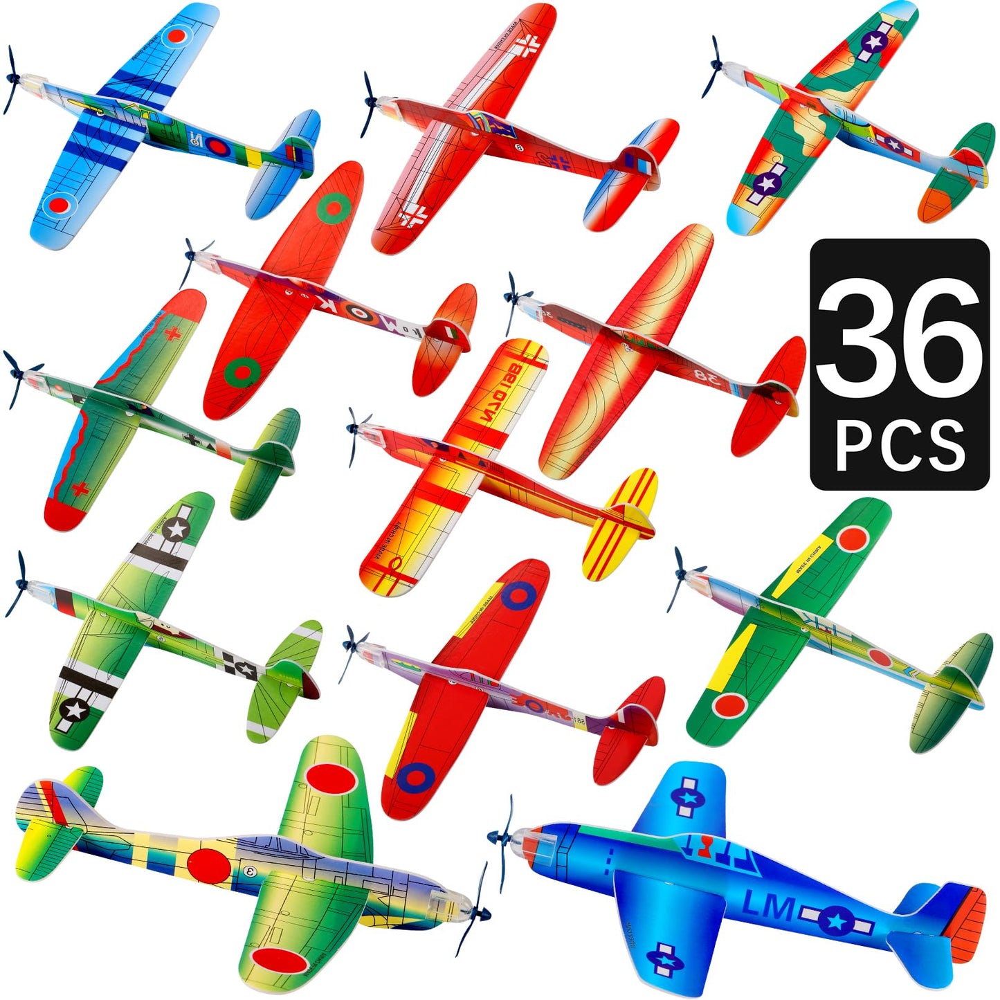 CACASO 36 Pack Foam Airplane Toys for Kids, Glider Planes for Boys & Girls, Birthday Party Favors, Outdoor Flying Toy, Mini Airplanes Classroom Prize Exchange Gift, Carnival Prize