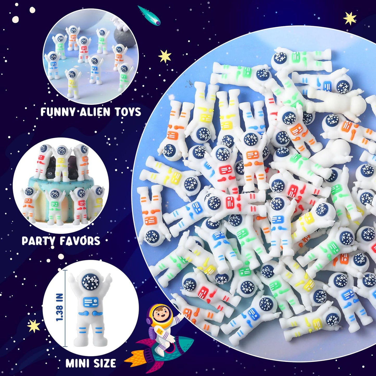 Sonwyoung 50 Pcs Mini Astronaut Figurines, Miniature Astronaut Toy Spaceman Figures for Space Party Favor Kids Birthday Piñata Classroom Gift Prize Reward Goodie Bag Cupcake Topper (Multicolor)