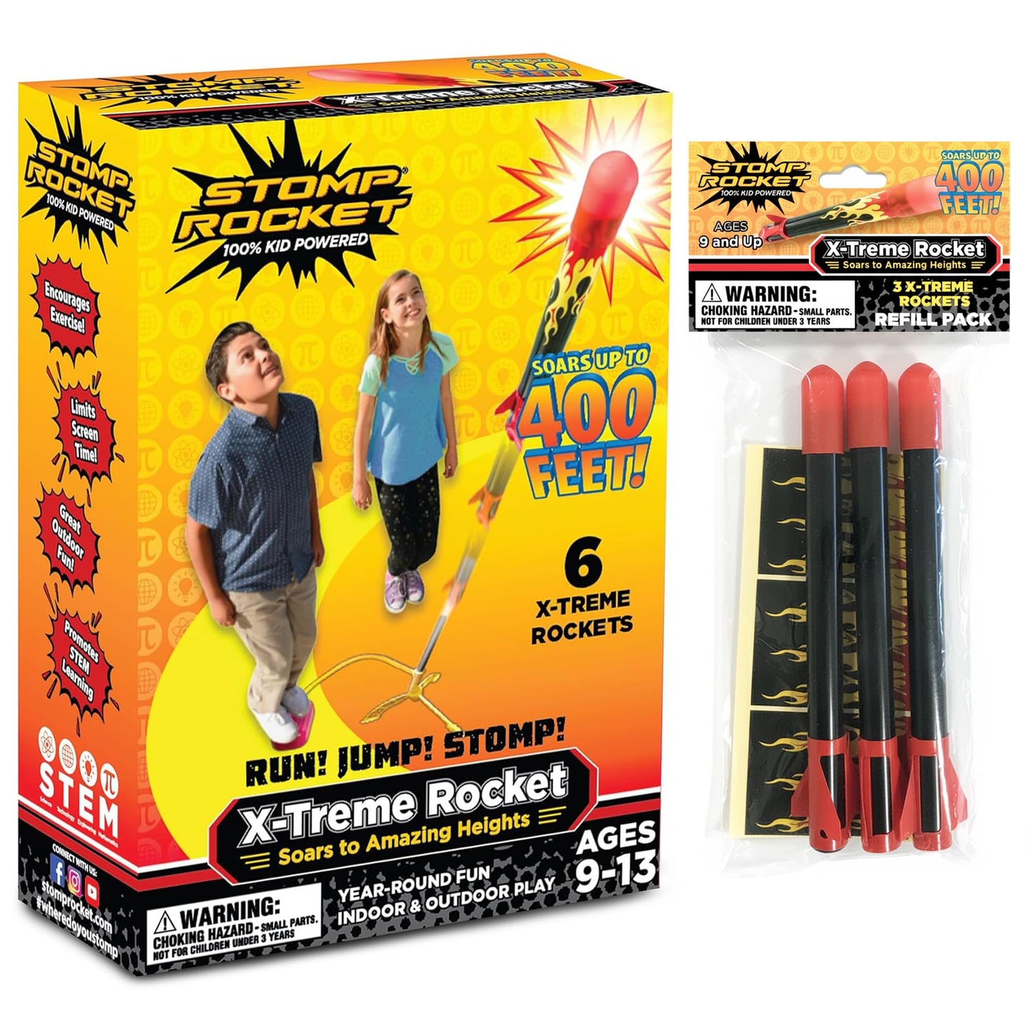 Stomp Rocket X-Treme Rocket Launcher for Kids & Rocket Refill Outdoor Toys Bundle