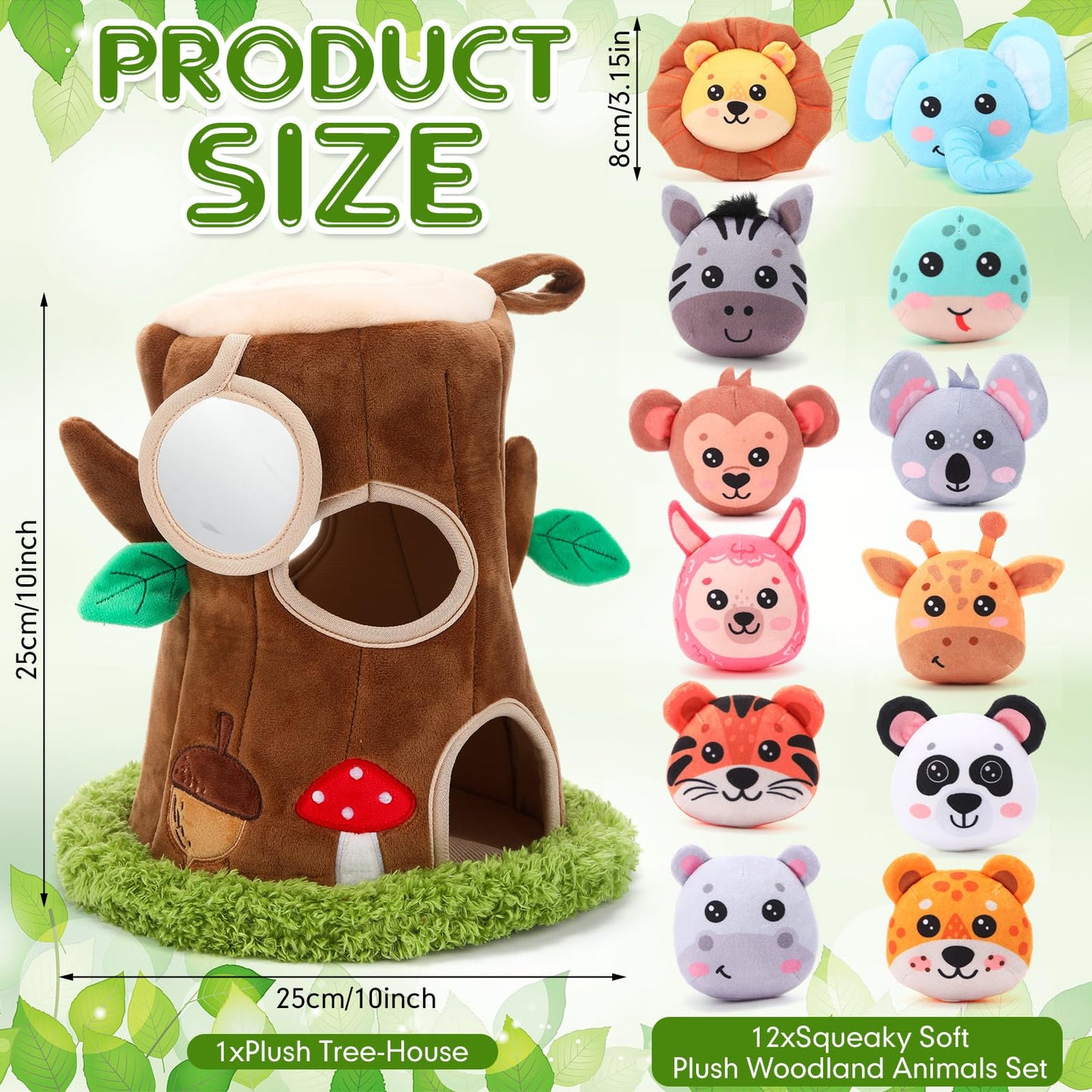 Arrowbash 13 Pcs Plush Animal Tree House Toy for Babies 6-24 Months, Hide and Seek Sensory Toy, Montessori Toddler Learning Toys, Soft Stuffed Animal Playset, Baby Development Toys Gift for Boys Girls