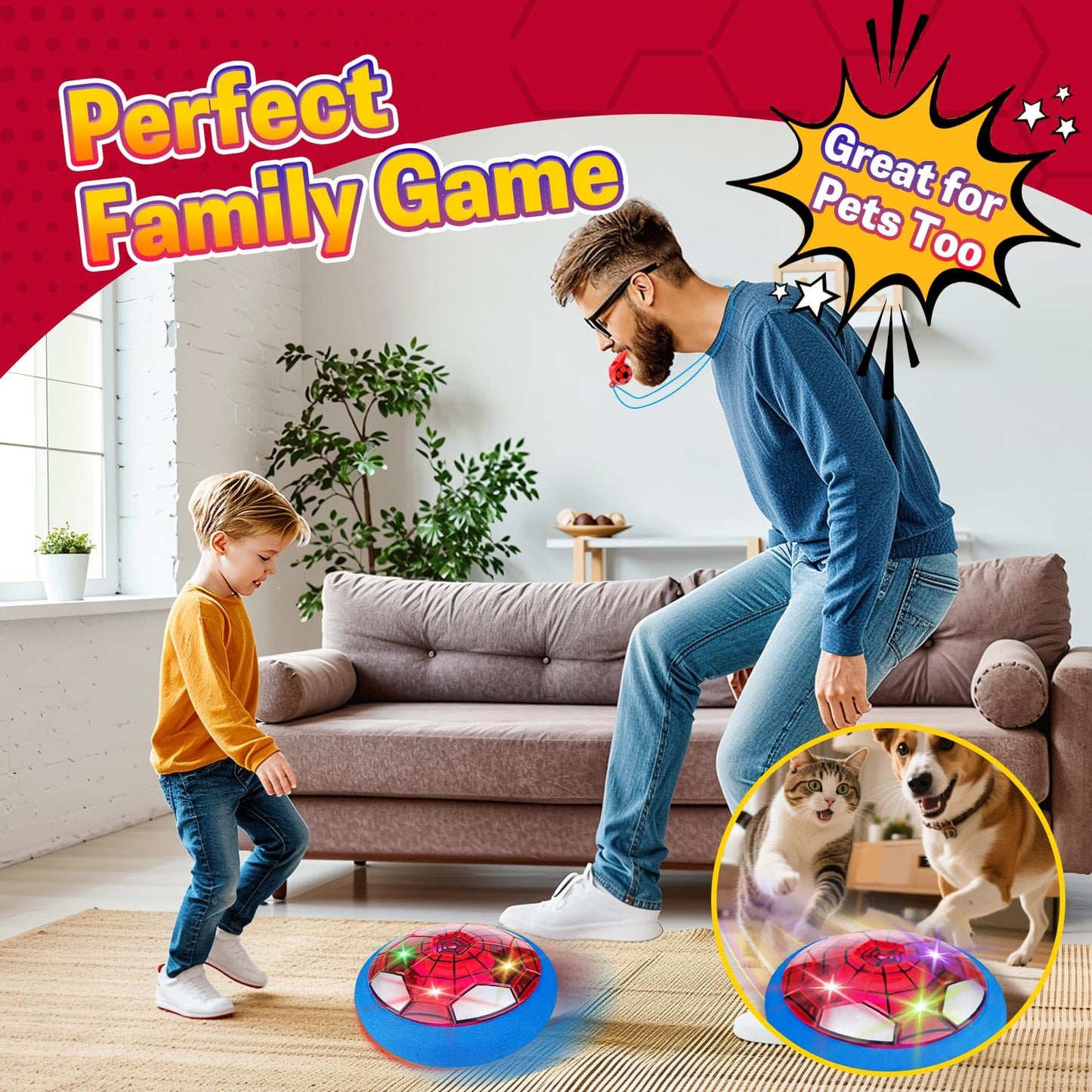 SUYUKI Hover Soccer Ball for Kids Boys, Spider Soccer Toys for Boys 4 5 6 7 8 9 10, Indoor Boy Toys with Led Lights and Foam Cushion Spider Hover Football Air Power Football