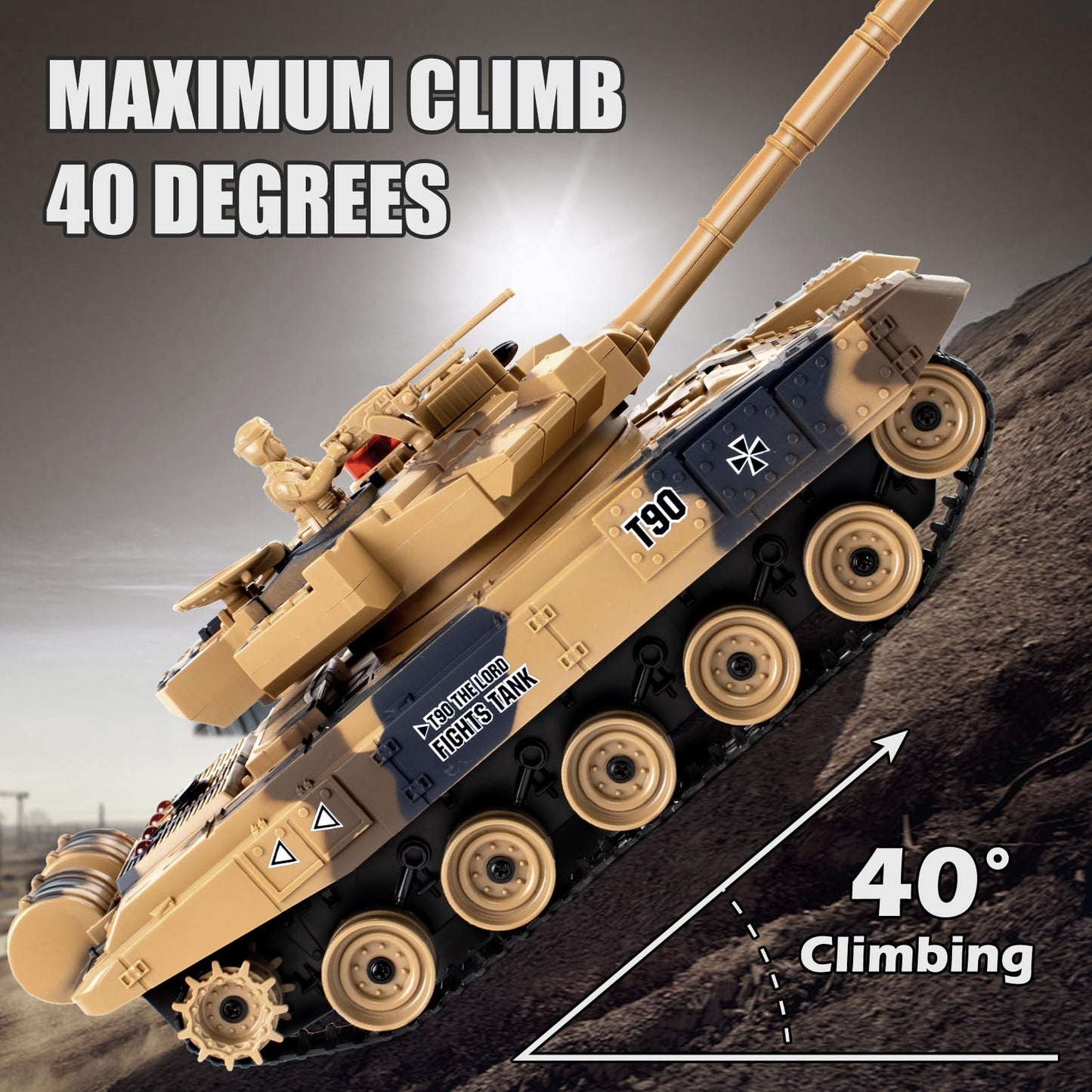 Supdex 1/24 RC Battle Tank Set, Remote Control Chinese Type 99 and Russian T90 Army Toy That Shoots for Kids and Adults, 2.4G RC Vehicle Model Tank 6+ Year Old with Sound, Smoke and Lights