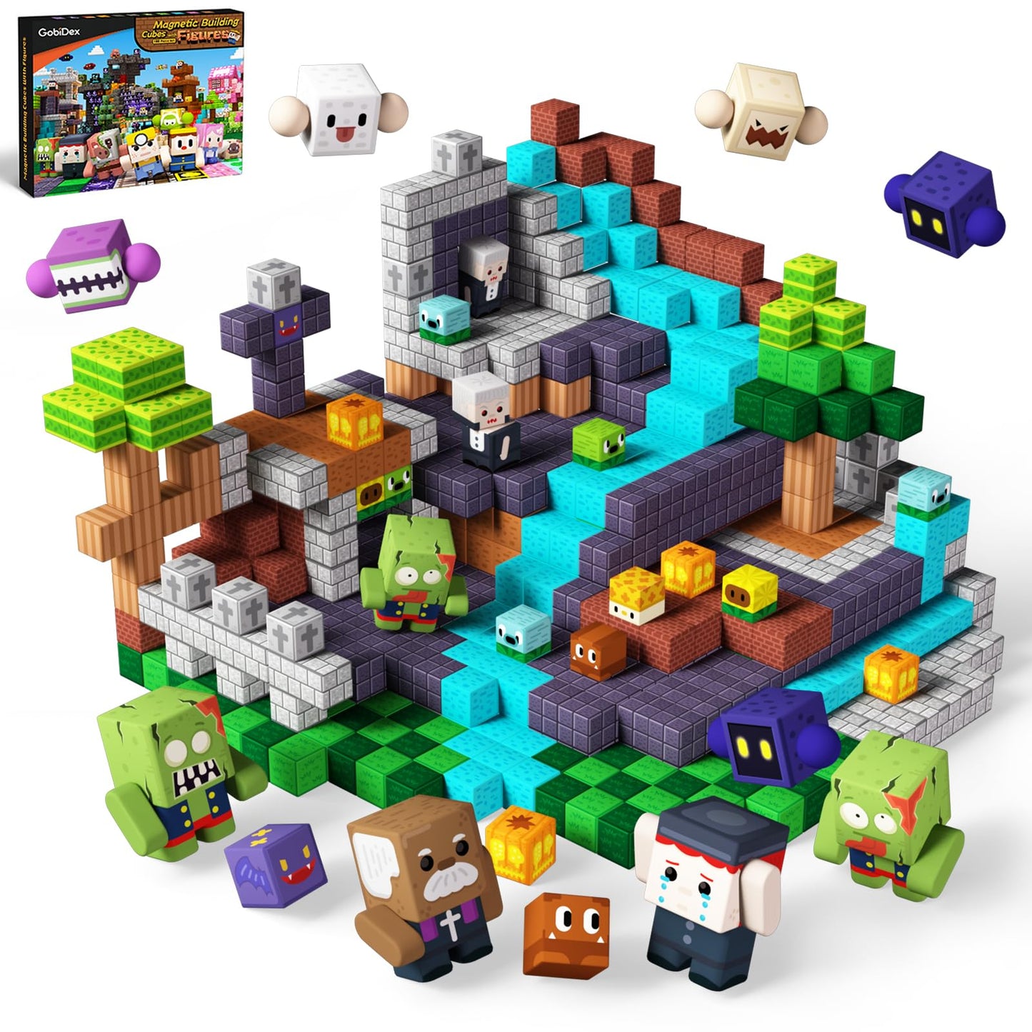 GobiDex 108PCS Magnetic Blocks & Figures Crew Playset, Build Weird Monster MagWonder with STEM Building Toys, Pretend Play Montessori Gift for Boys and Girls 3+ Years Old