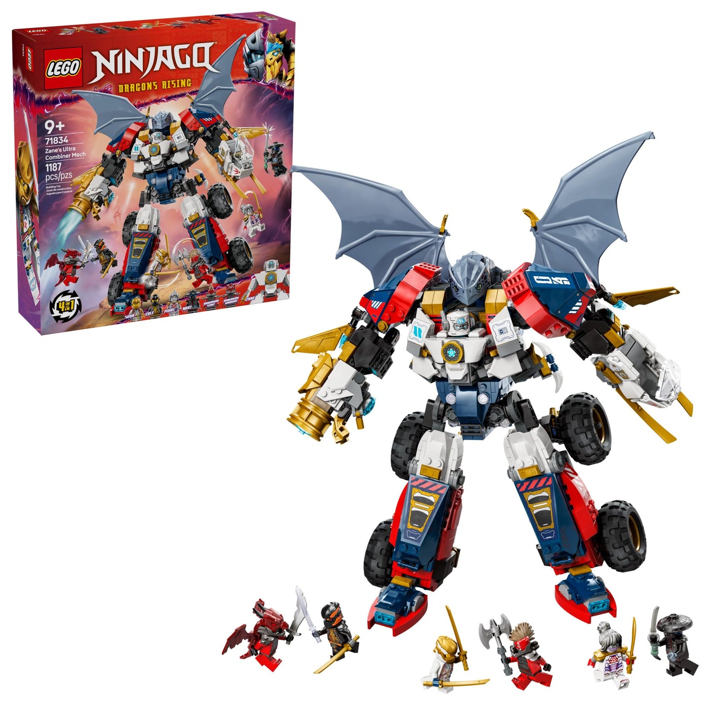 LEGO NINJAGO Zane's Ultra Combiner Mech Ninja Toy - Pretend Play 4-in-1 Building Toy Set for Kids, Boys and Girls, Ages 9+ - with 6 Minifigures - Gift Idea for Birthdays - 71834