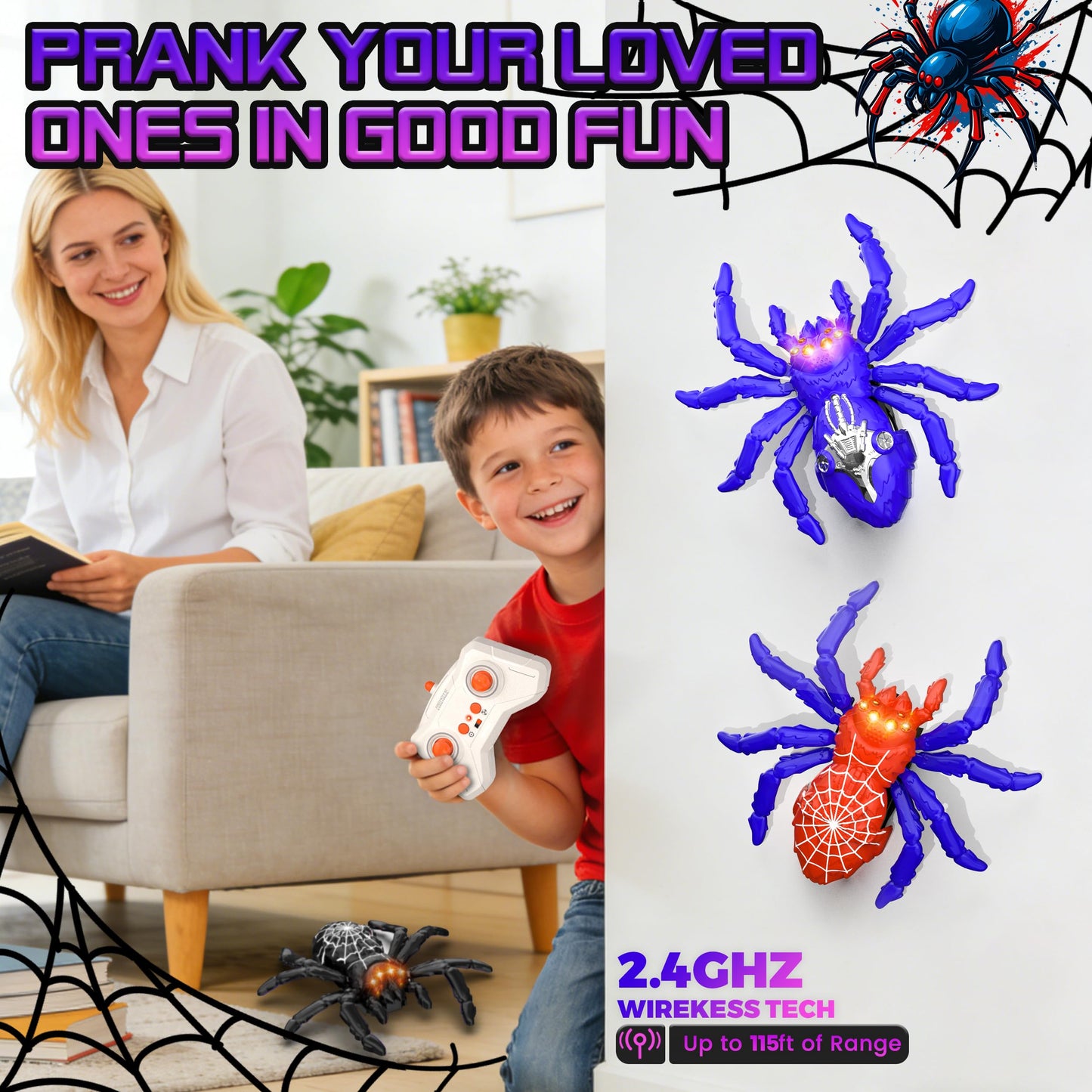 Wall Climbing Spider, Remote Control Robot Toys, Climbing Walls & Ceilings, 360°Rotating RC Stunt Crawler with LED Eyes, Realistic Reptile Bug Toy-Valentine's Day Birthday Gift for Kids Ages 3-12