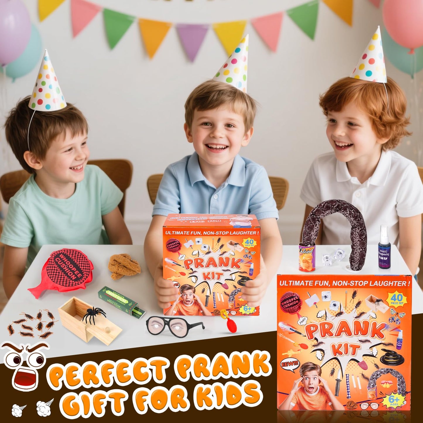 Lokuc Pranks Kit for Kids Adults, 40 PCS Prank Stuff, Ultimate Pranks Scare Kit is Perfect for April Fools, Halloween, Christmas, Birthday Gifts