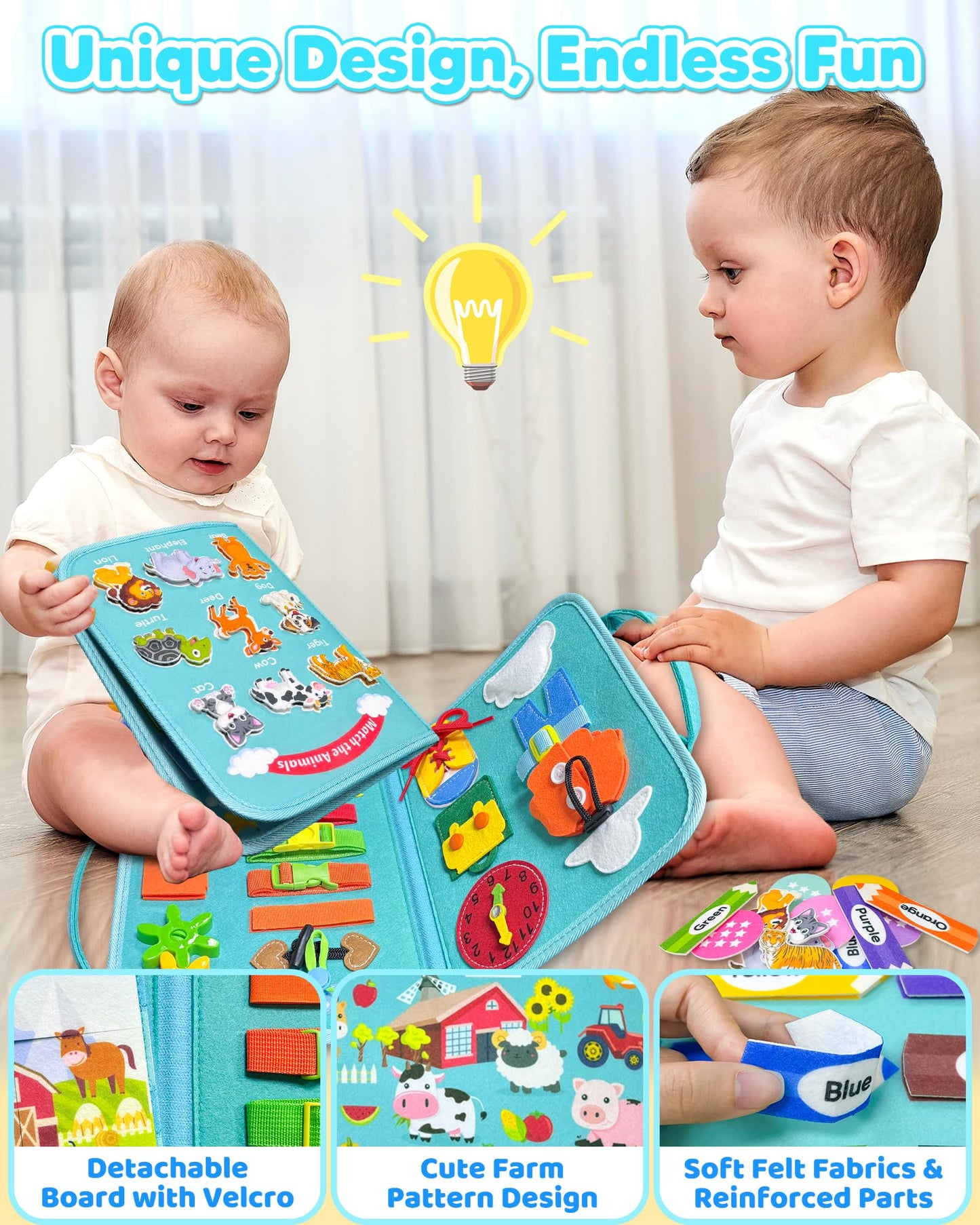 Walenty Busy Board Montessori Toys for Toddler Boy Girl Birthday Gifts, Busy Book Sensory Learning Toys for Toddlers, Educational Activities Airplane Car Travel Toy for Toddlers
