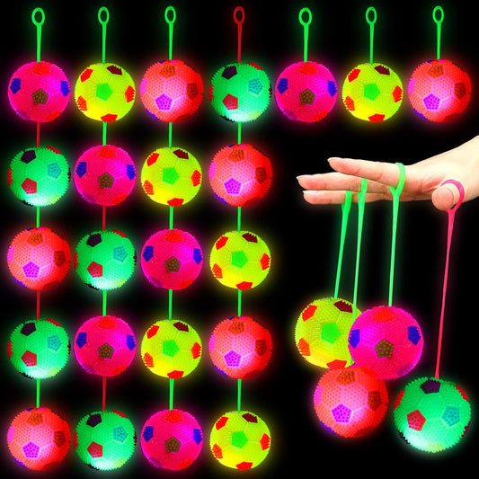 Wettarn 24 Pack Light up Spiky Balls for Kids 2.6" LED Glow Bouncy Balls Bulk, Flashing Sensory Fidget Stress Ball Party Favors for Classroom Prizes Goodie Bag Stuffers Birthday Gifts(Soccer)