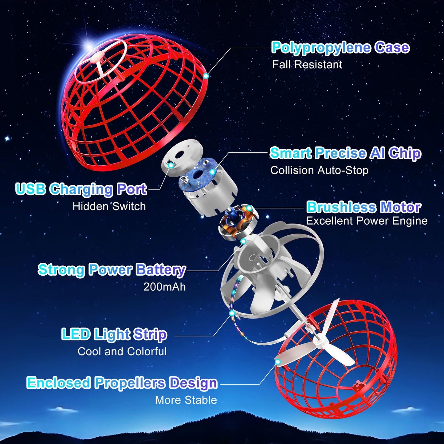 Flying Orb Ball Toys Cosmic Globe Soaring Magic Hover Hand Controlled Boomerang Spinner Mini Orbit Drone Kids Adults Outdoor Cool Stuff Toys Gift for 6 7 8 9 10+ Year Old Boys Girls Teens