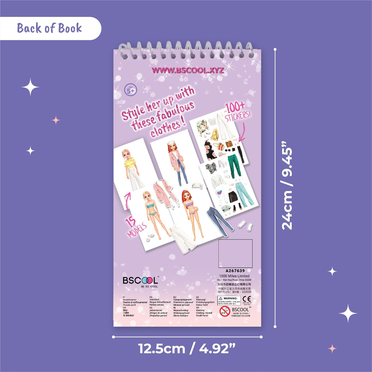 BSCOOL Sticker Dress up - Sticker Activity Book for Kids. Learn Girls Fashion Design with Stickers and Guides for Kids 5 and up. Little Designer Creativity Book. Stickers, Paper Dolls. Gift for Girls
