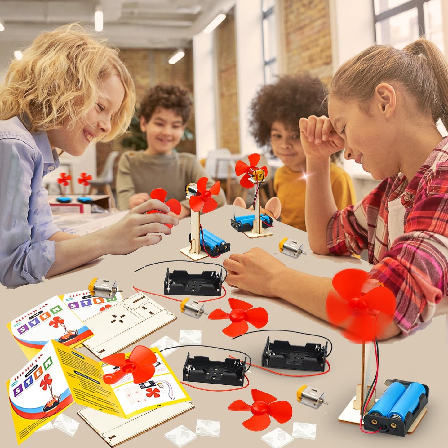 6 STEM Science Kits for Kids Age 8-12, STEM Building Toys for 8-10 Year Girls Boys Wood Crafts, Electric Fan Experiments Activities Circuit Projects, Bulk Gifts for Kids Classroom Party Favors